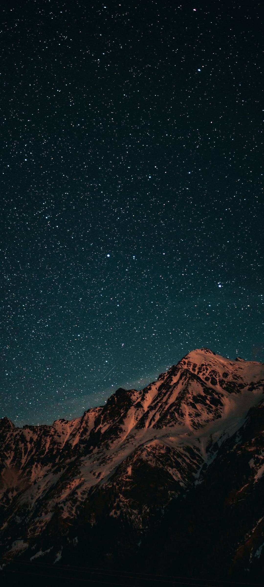 Winter mountain, Night time, Snowy peaks, Nature, Starry sky, 1080x2400 HD Phone