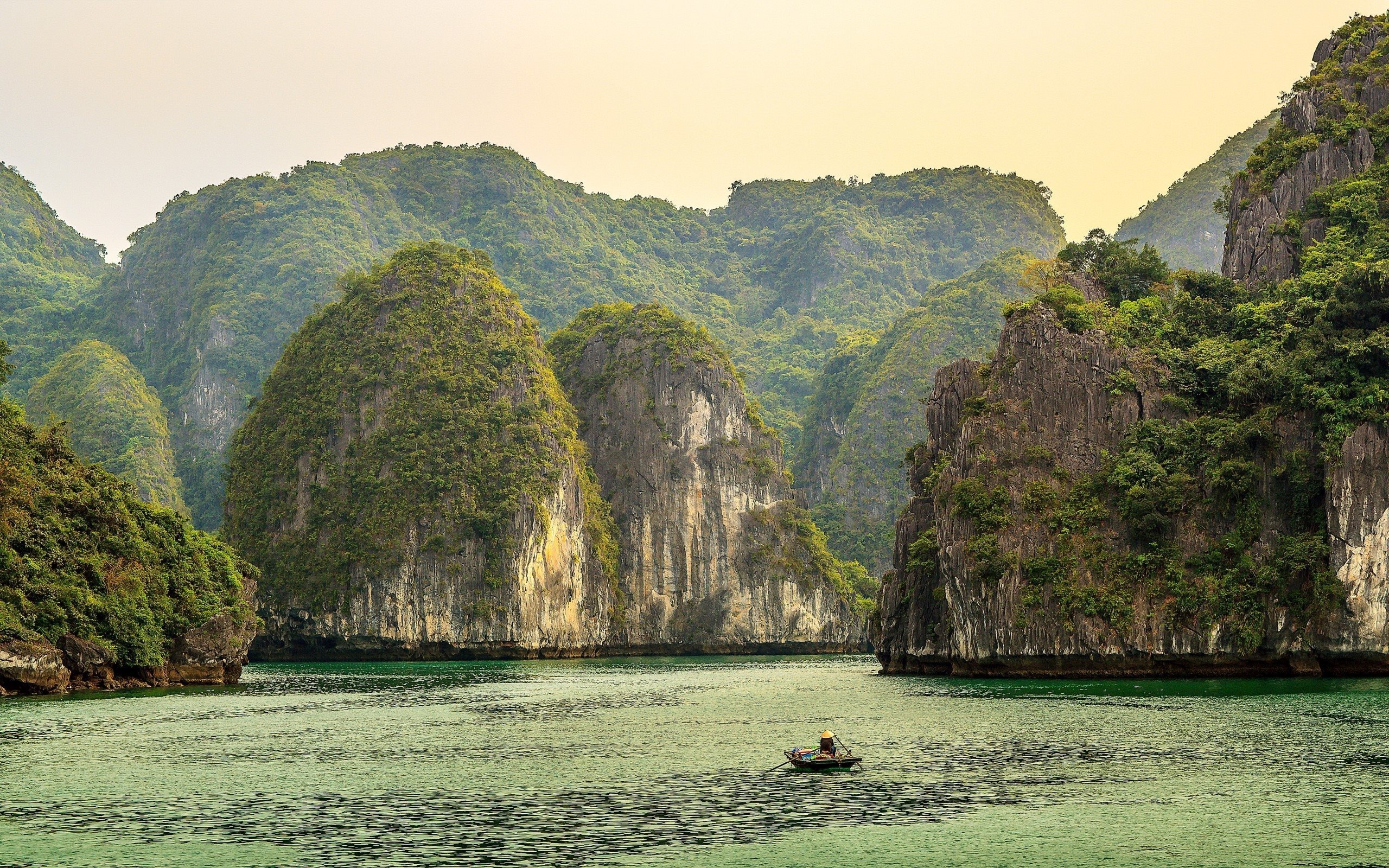 Tropical islands, Vietnam, Serene sea, Majestic rocks, 2560x1600 HD Desktop