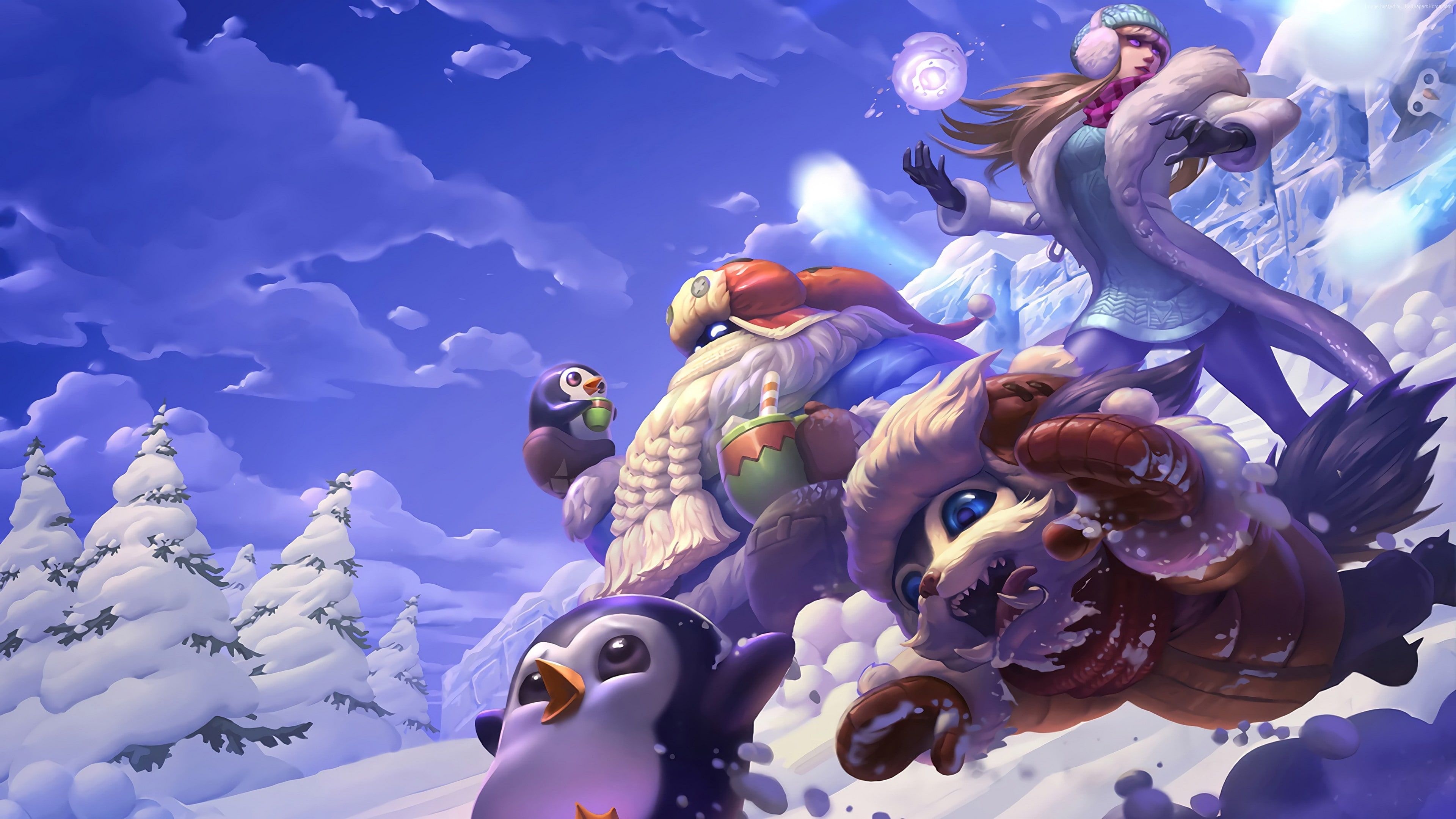 MOBA Game, Snow day Syndra, Bard MOBA game, Gnar splash, 3840x2160 4K Desktop