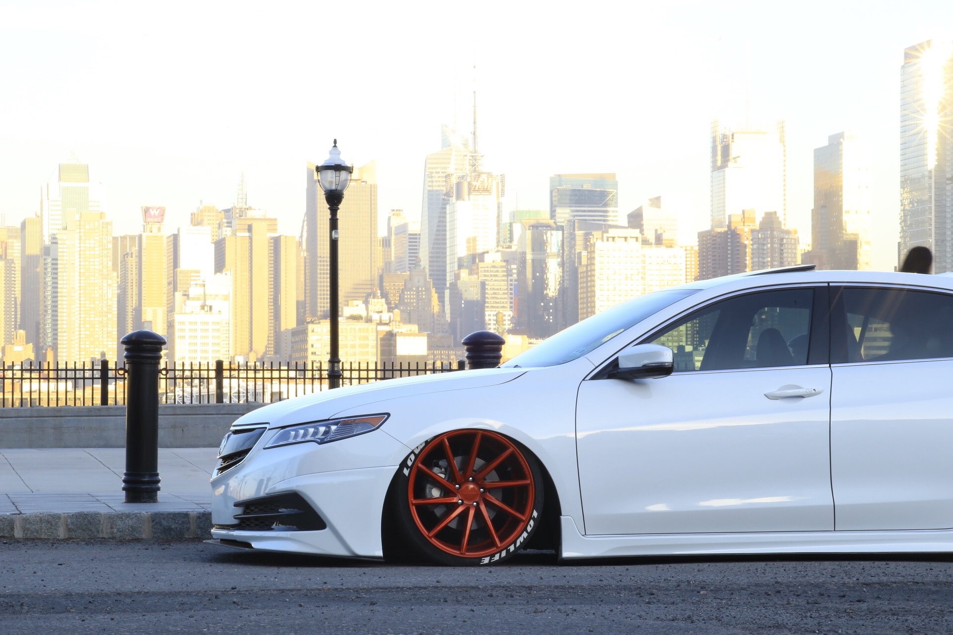 modified Acura TLX, Manhattan skyline, LOWLIFE tire lettering, HD Desktop wallpaper