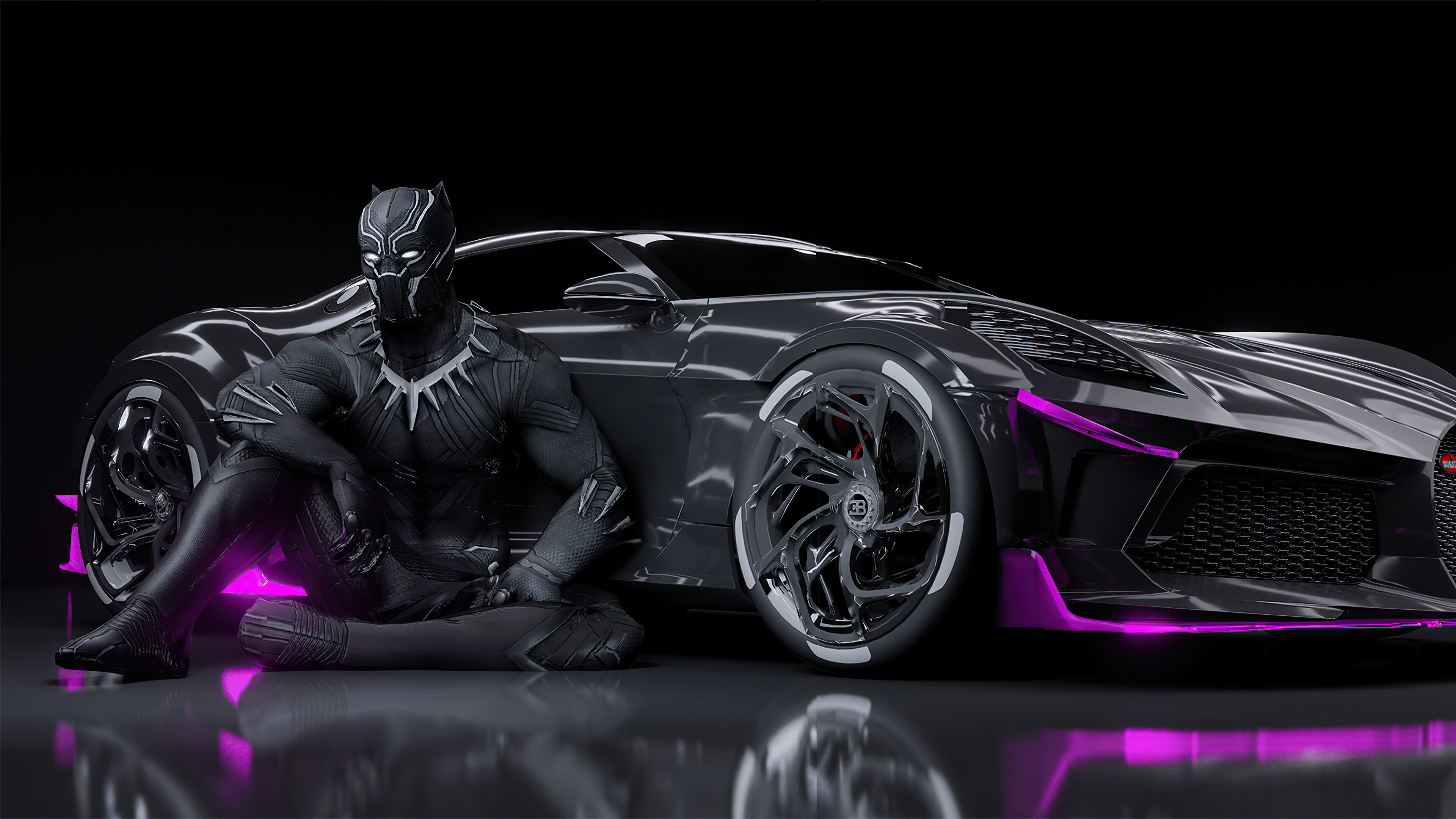 Black Panther, Bugatti La Voiture Noire Wallpaper, 3840x2160 4K Desktop