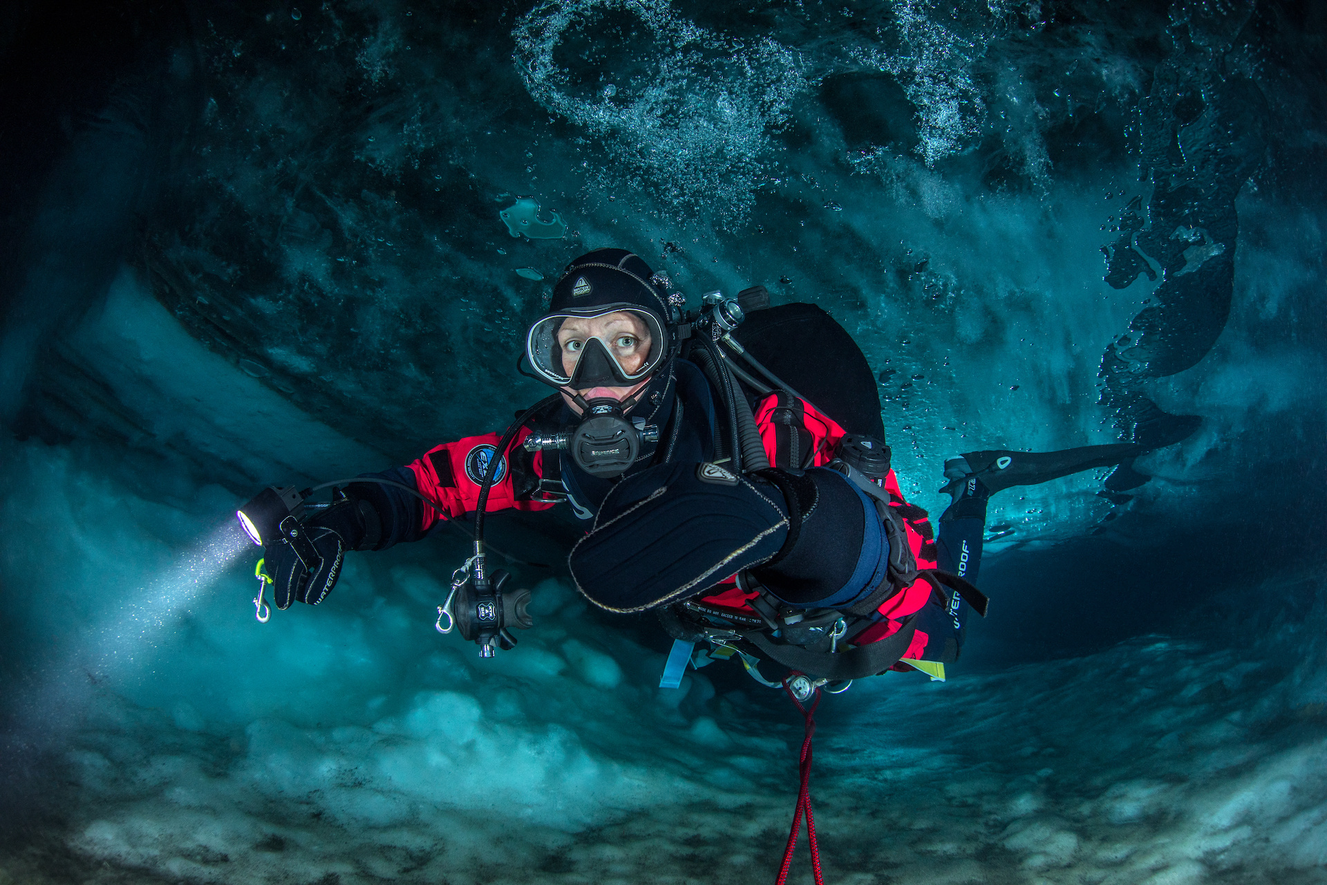 Diving underneath glaciers, Flooded ice caves, Shearwater Research, Underwater exploration, 1920x1280 HD Desktop