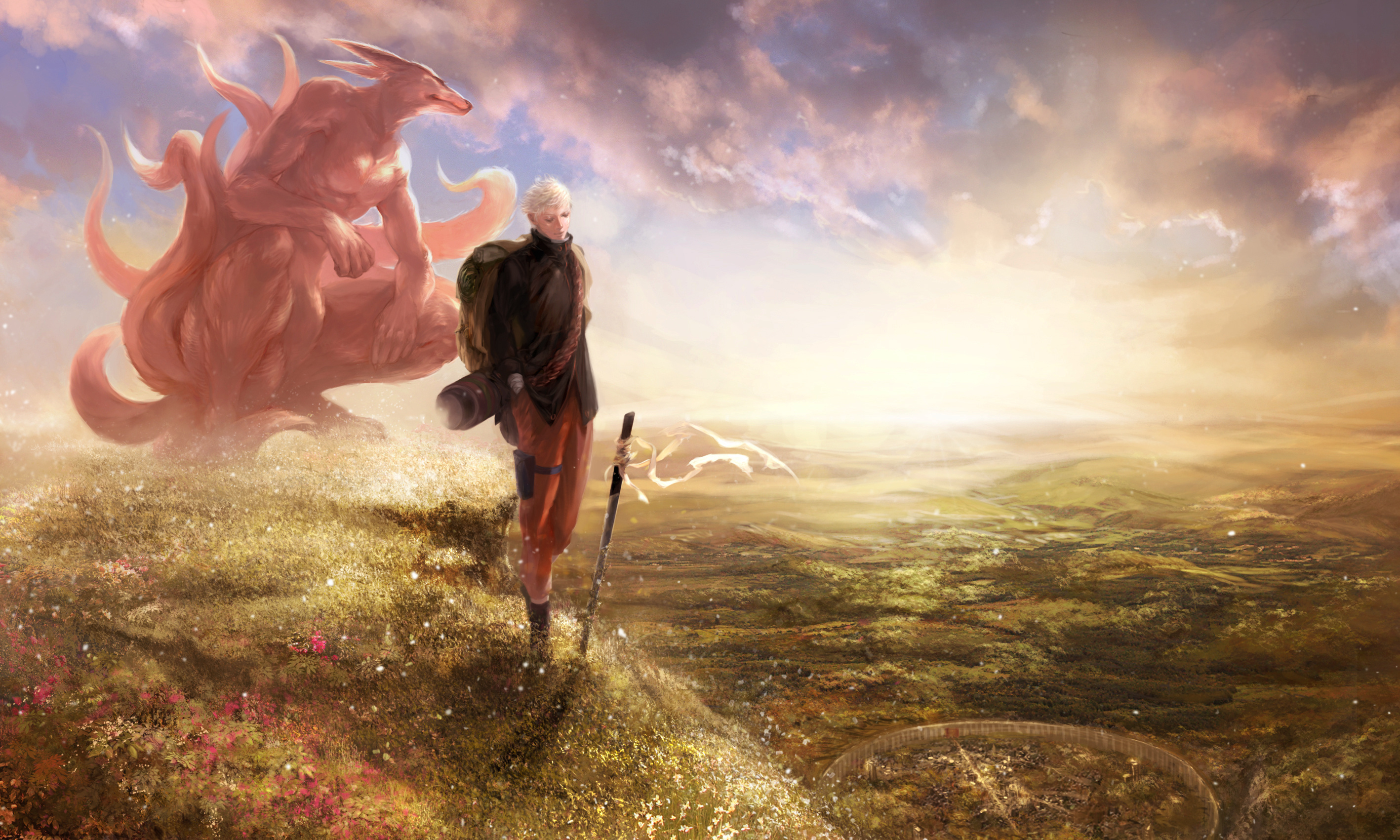 Mystical nine-tailed fox, Anime character, Kyuubi, Naruto, 2840x1710 HD Desktop