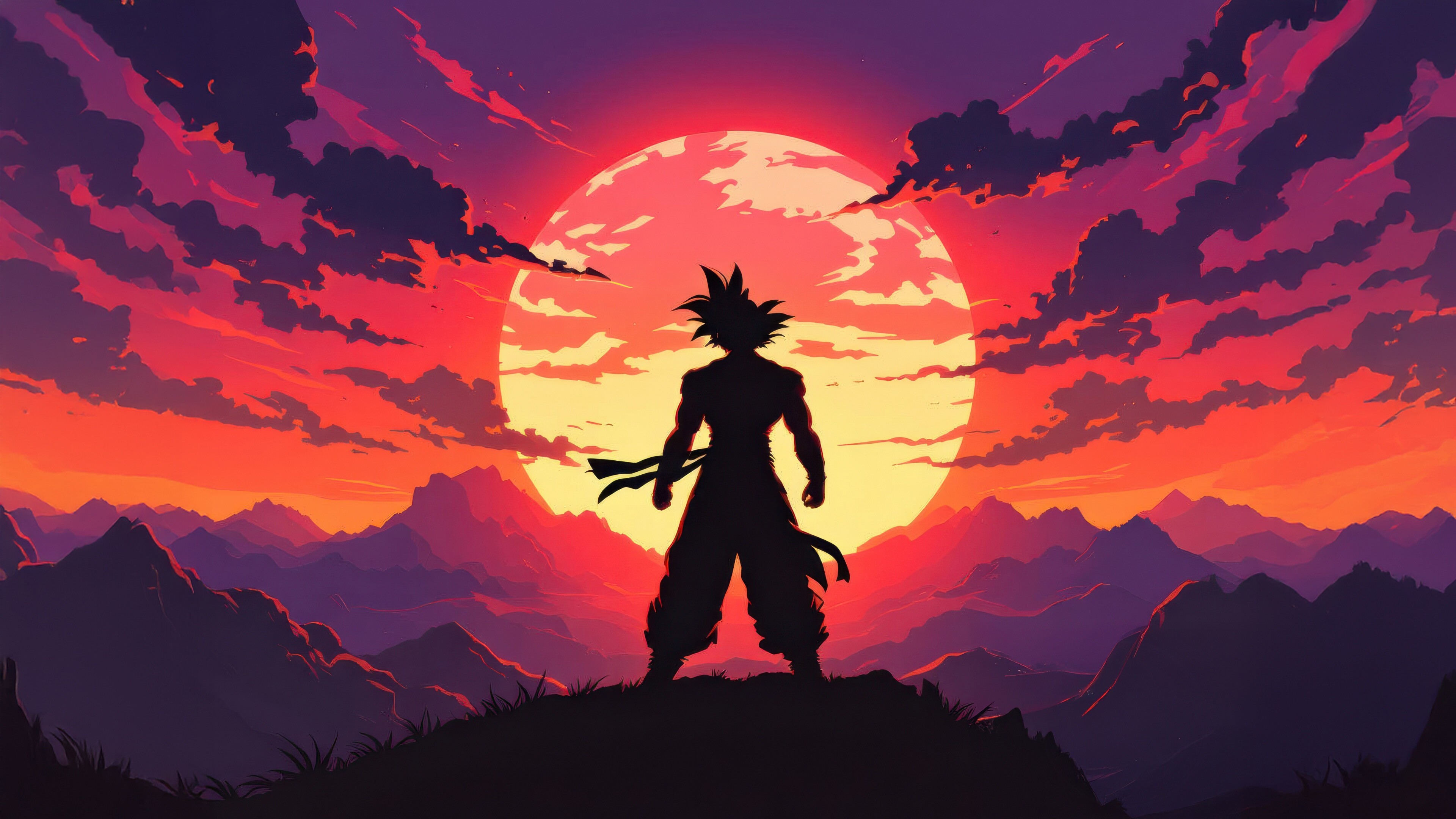 Goku, Anime, Sunset, Desktop Wallpaper, 4K