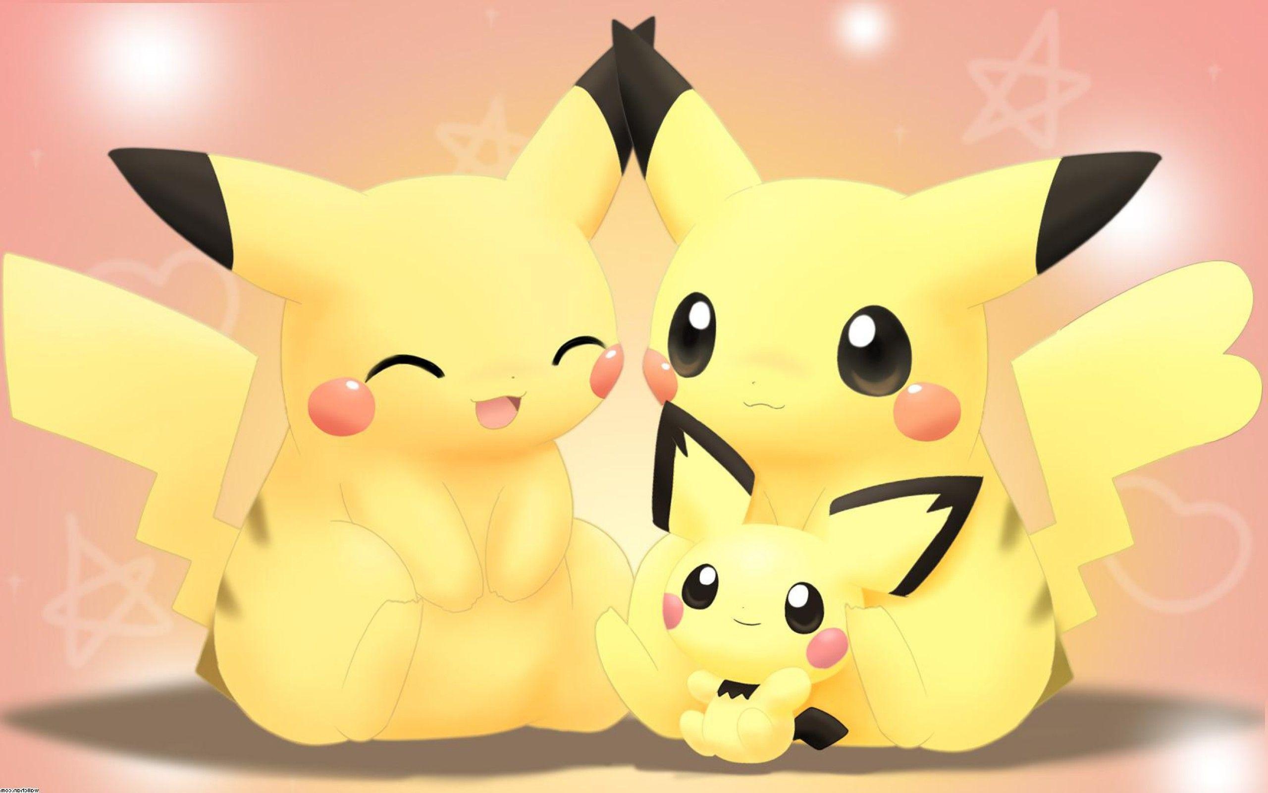 female Pikachu, male Pikachu, Pichu, Pokemon, HD Desktop wallpaper