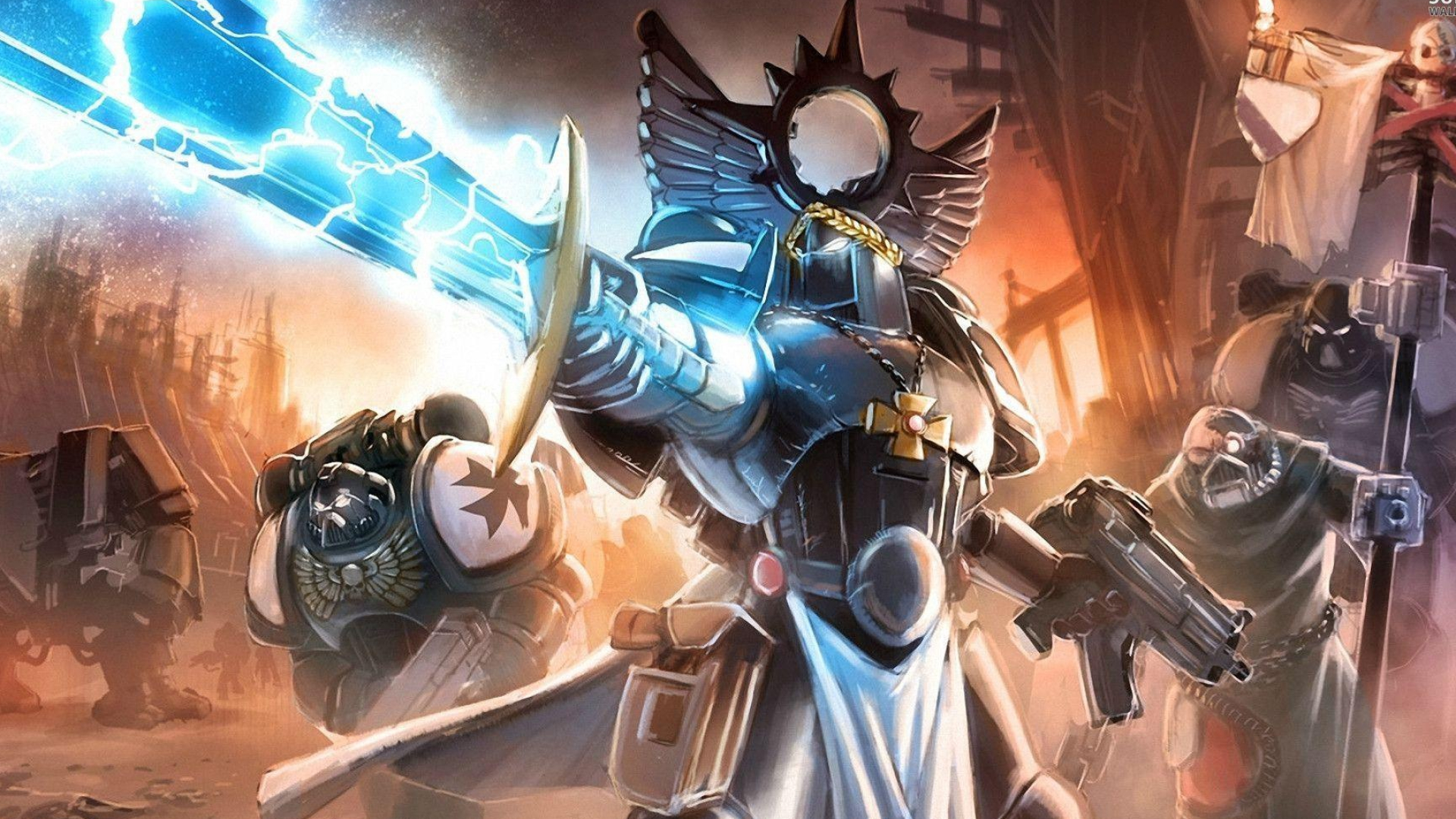 Black Templars Emperor's Champion, Glowing blue Black Sword, Black Templars Space Marines, Full HD Desktop wallpaper