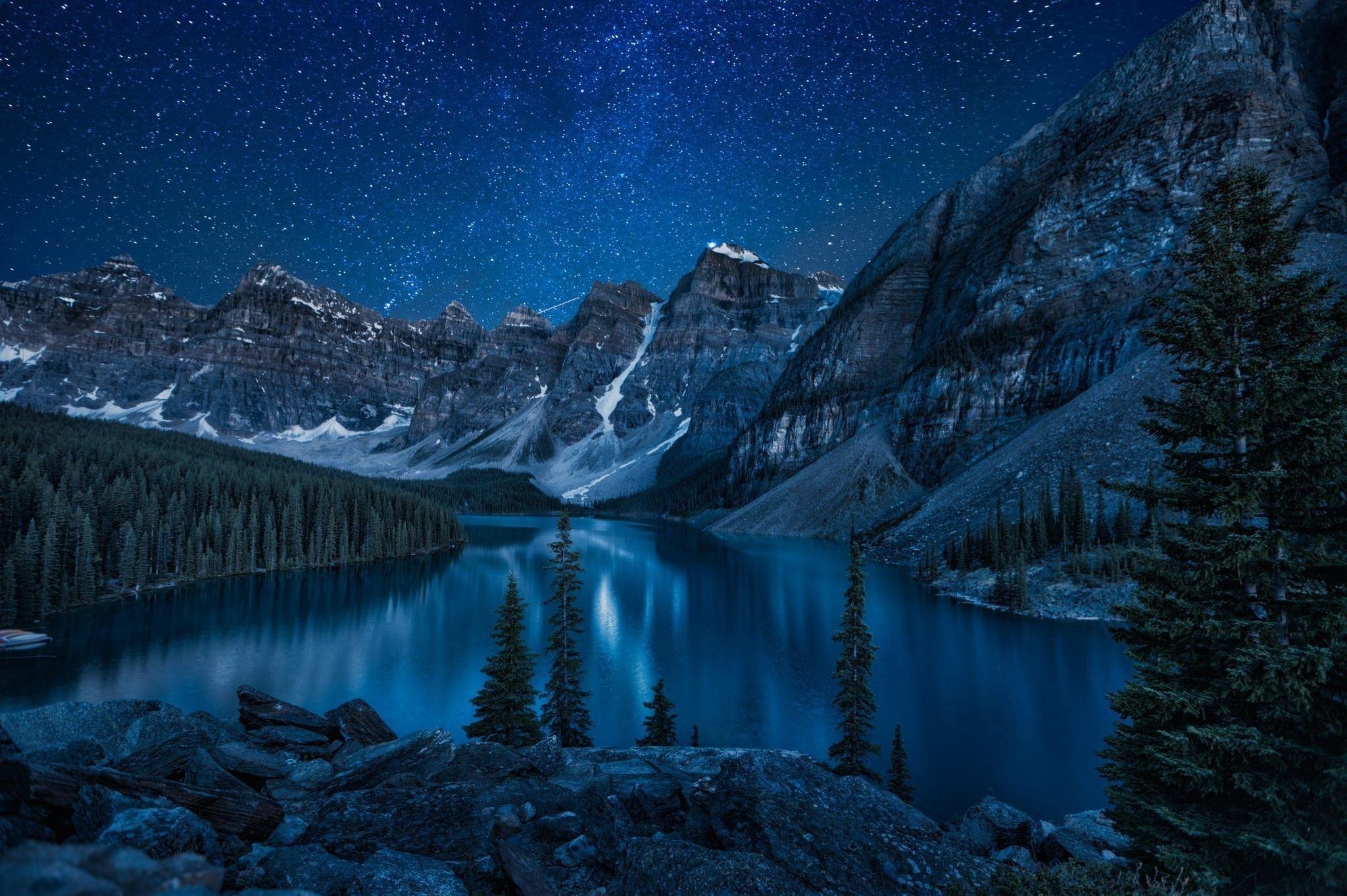 Moraine Lake, Mountain Night Wallpaper, 2050x1370 HD Desktop