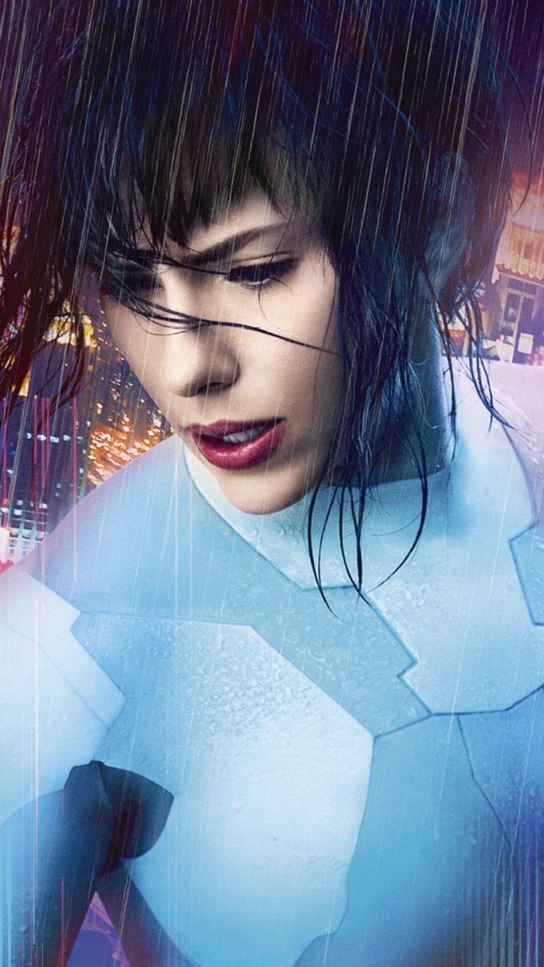 Ghost in the Shell, Scarlett Johansson, Raining bodysuit wallpapers, 1080x1920 Full HD Phone