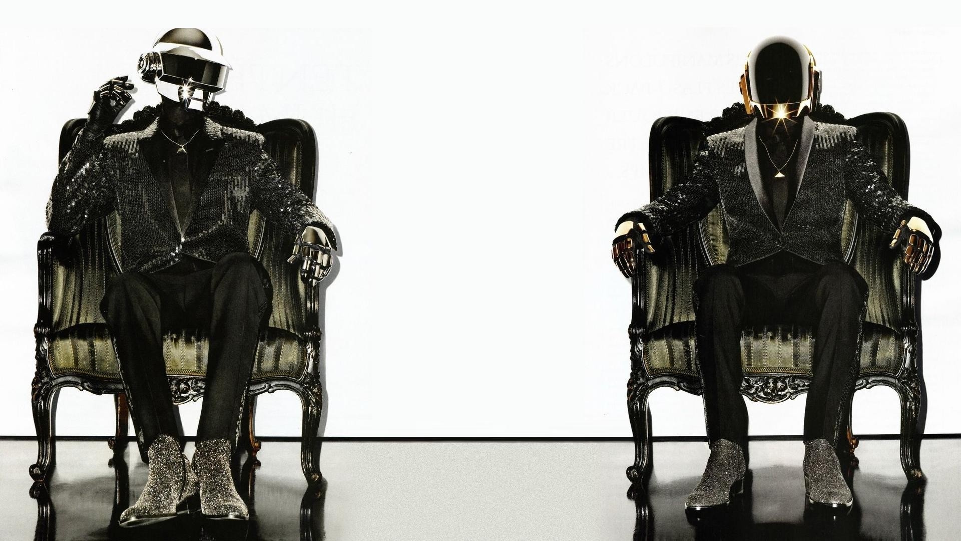 Daft Punk, Sitting wallpaper, Minimalistic design, White background, 1920x1080 Full HD Desktop