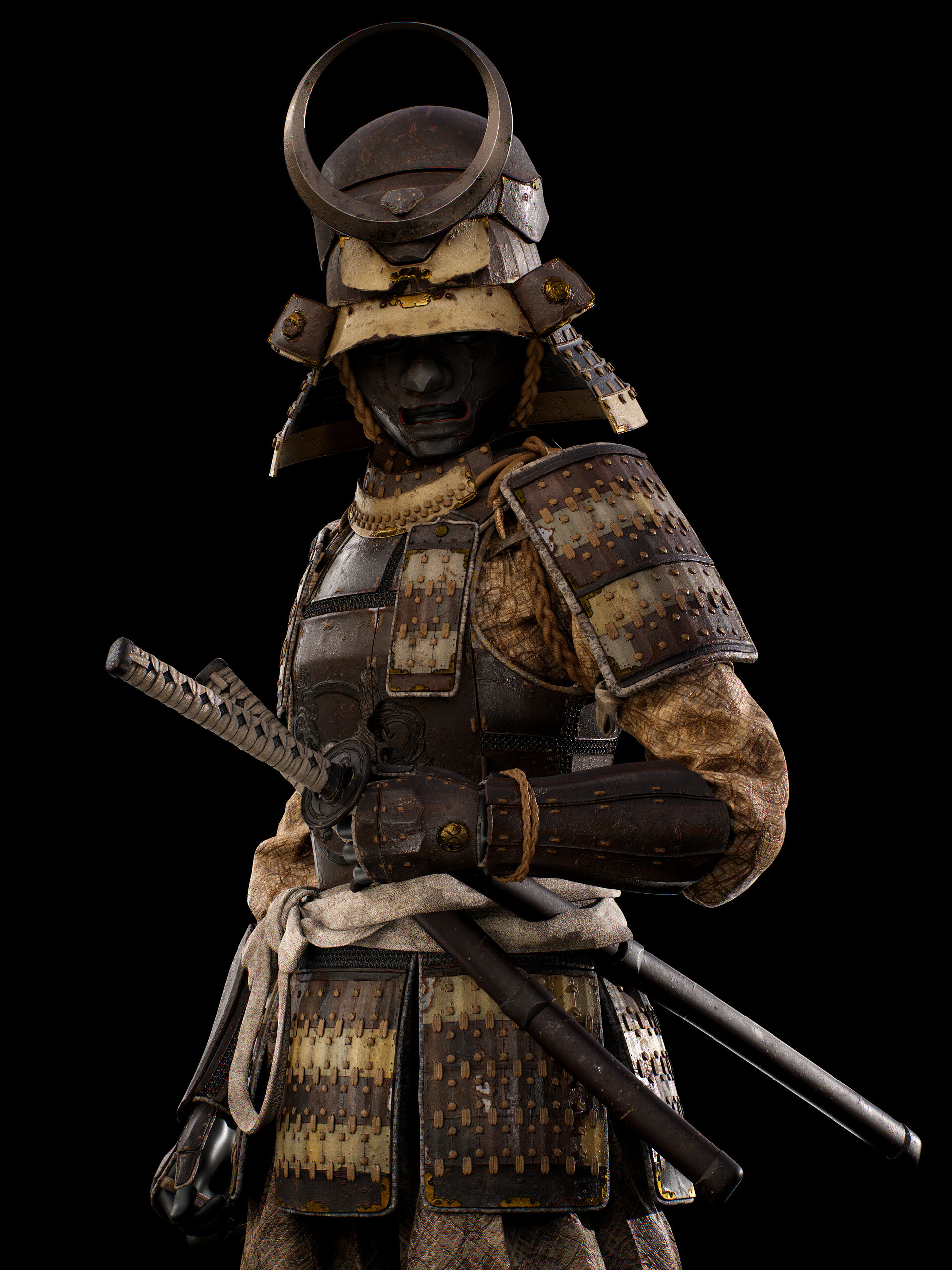 Kabuto helmet and menpo, Lacquered samurai armor, Katana sword, HD Phone wallpaper