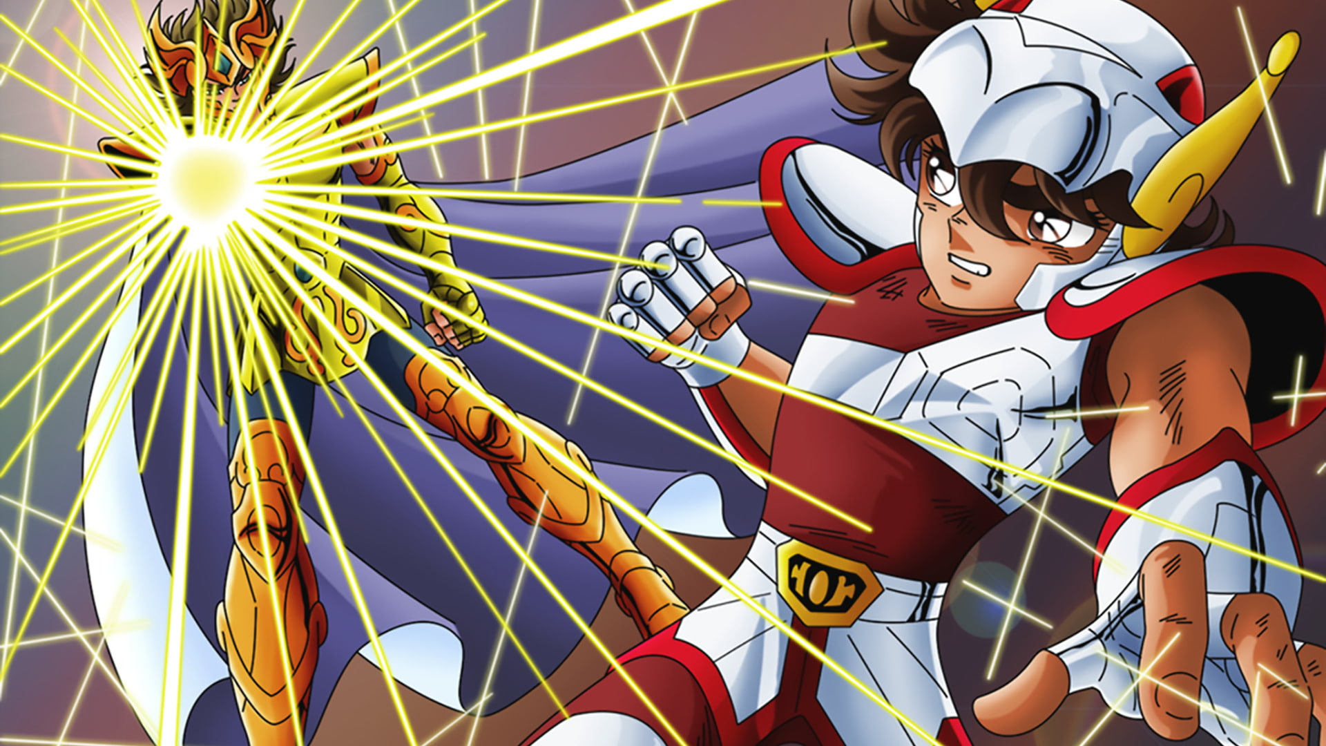 Pegasus Seiya, Leo Aiolia, Lightning Plasma attack, Full HD Desktop wallpaper