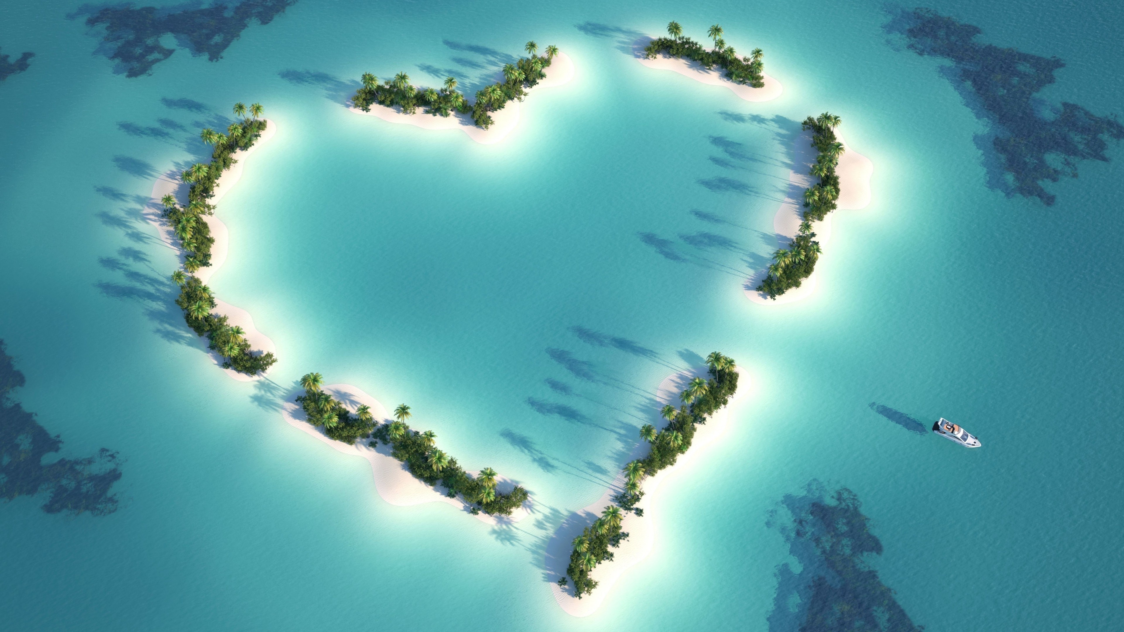 Island, Heart Shape Wallpaper, 3840x2160 4K Desktop