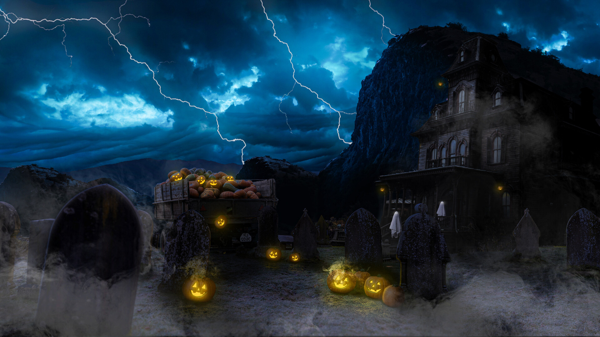 Lightning, Halloween Haunted Houses Wallpaper, 1920x1080 Full HD Desktop