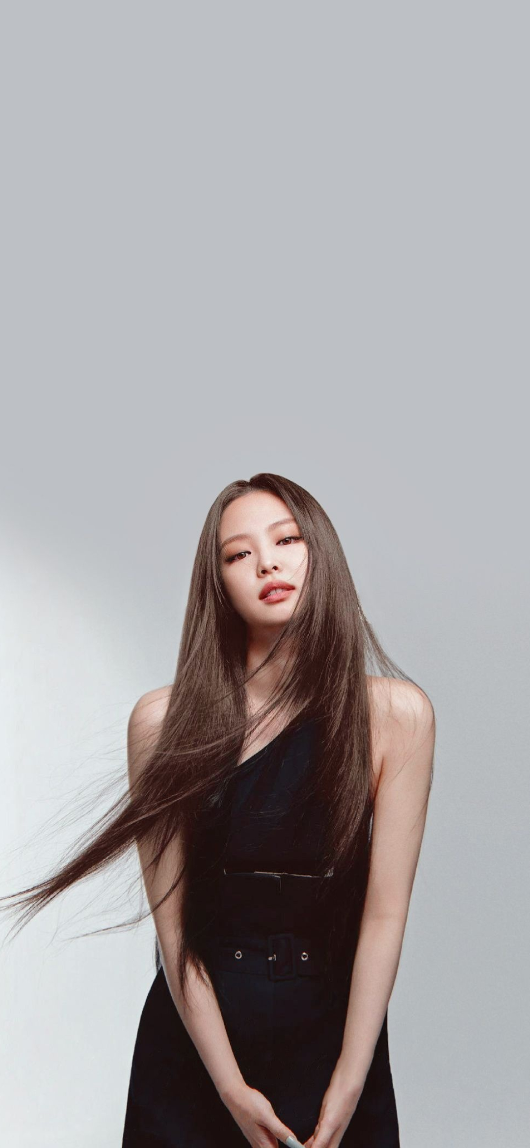 Jennie Kim, one-shoulder black dress, flowing brunette hair, HD Phone wallpaper