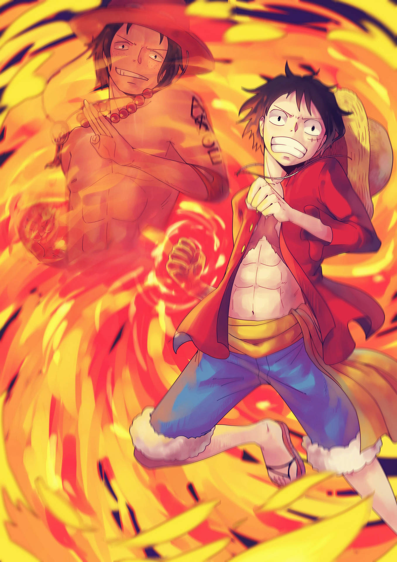 Monkey D. Luffy, Portgas D. Ace, swirling fire flames, HD Phone wallpaper