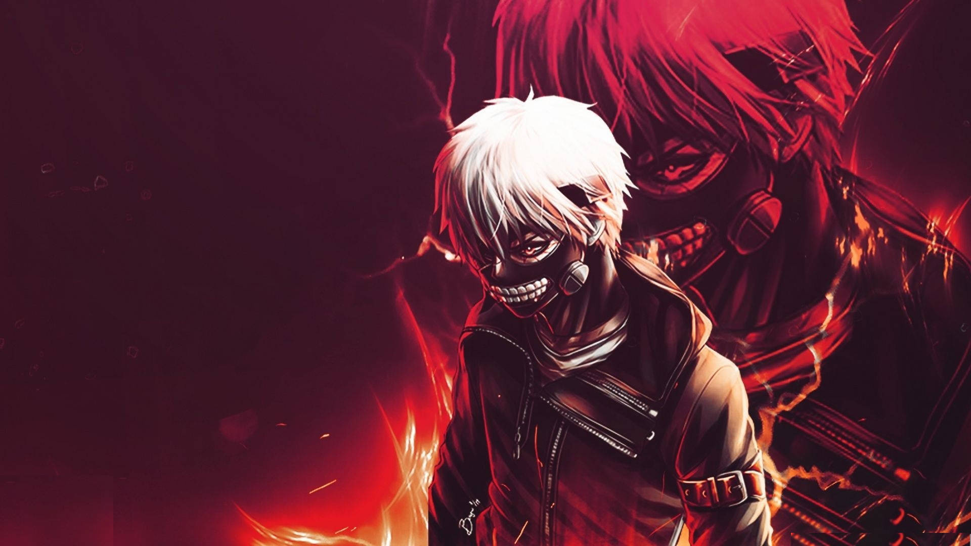 Kaneki character, cool anime, intense gaze, captivating design, unique style, 1920x1080 Full HD Desktop