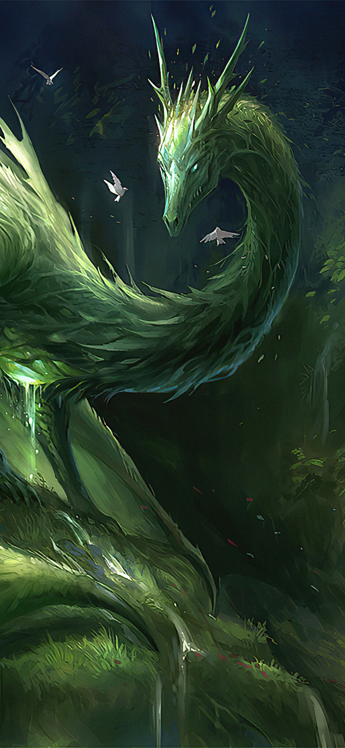 Green crystal dragon, iPhone wallpaper, High definition, Captivating visuals, 1130x2440 HD Phone