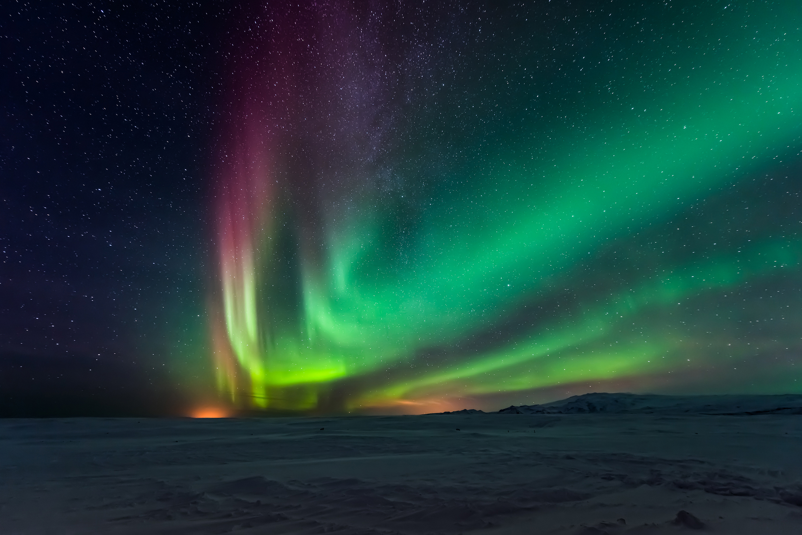 Alaska aurora borealis, Snow-covered arctic tundra, Starry night sky, HD Desktop wallpaper