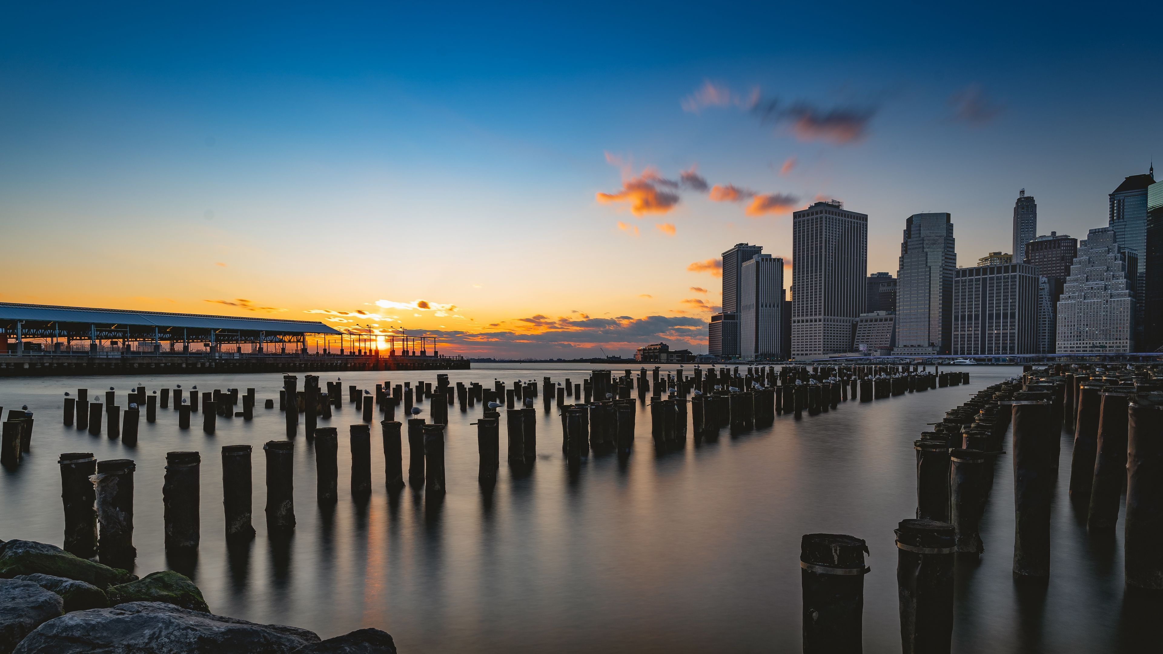 Jersey City, City skyscrapers, Evening, Dark, 3840x2160 4K Desktop