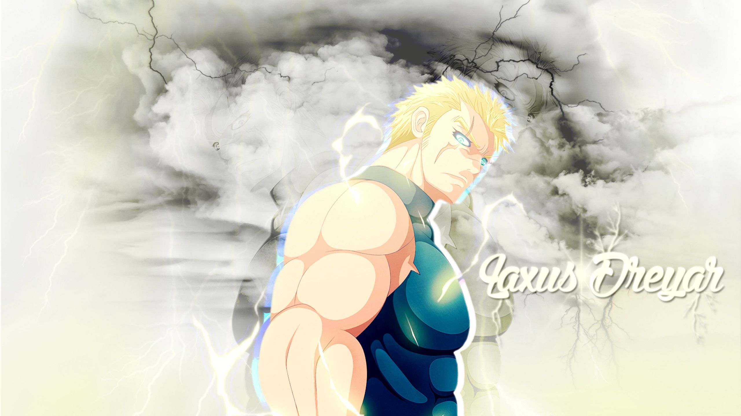 Laxus Dreyar, Electrifying background, Powerful lightning magic, Majestic visuals, 2560x1440 HD Desktop