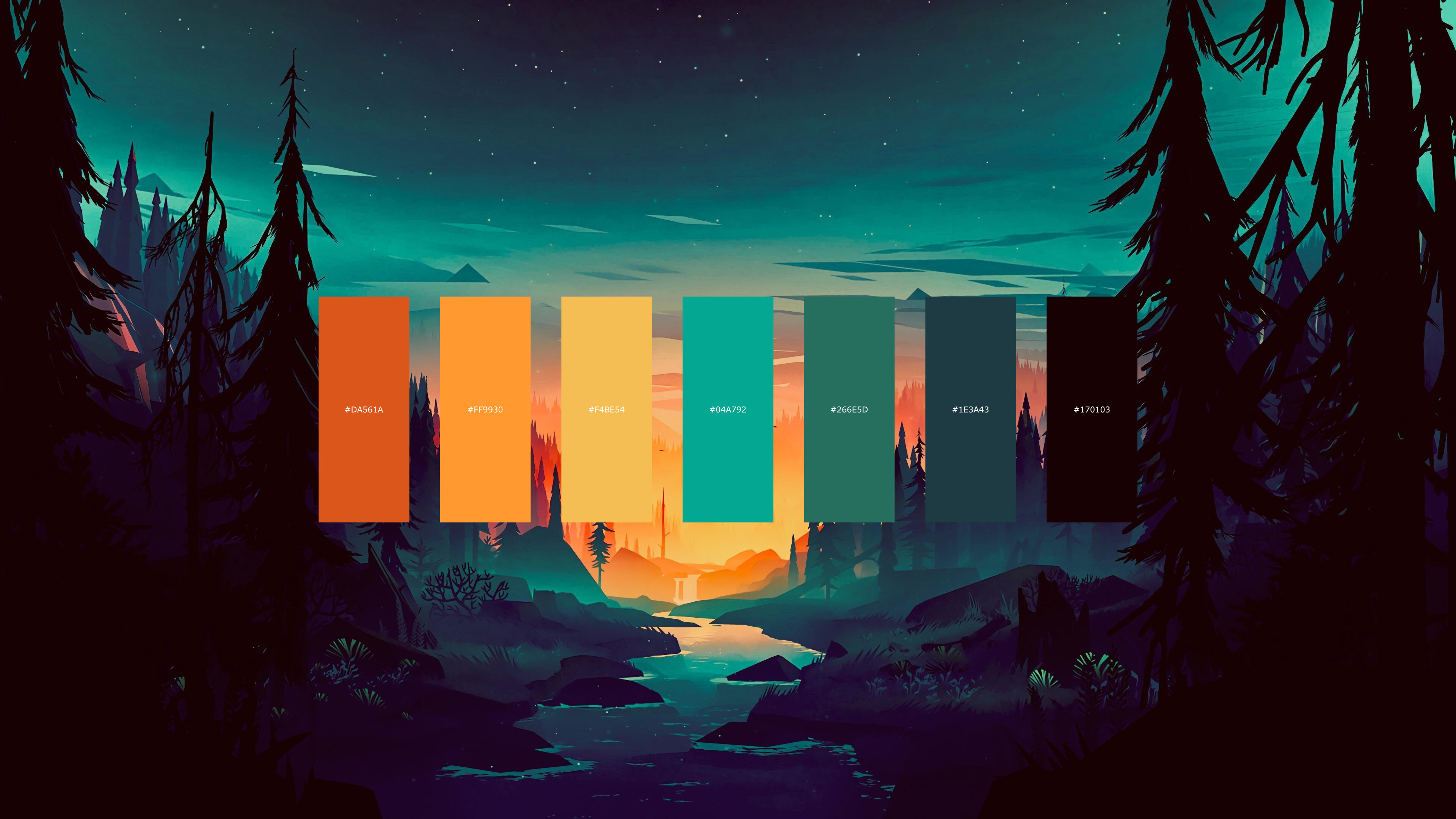 Color Palette, Among trees, Active wallpaper, Desktop backgrounds, 3840x2160 4K Desktop