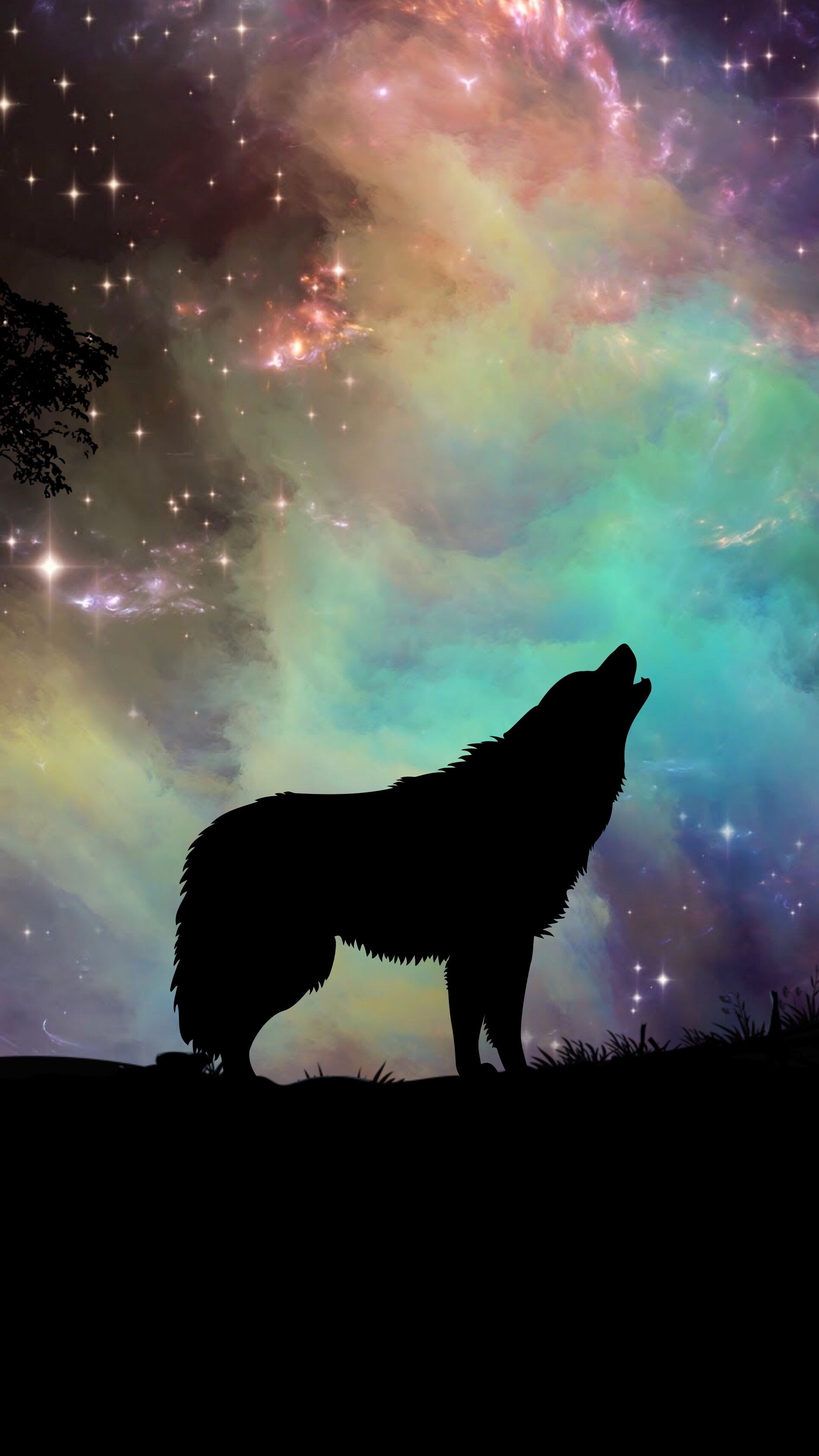 Starry sky, Howling Wolf Wallpaper, 2160x3840 4K Phone