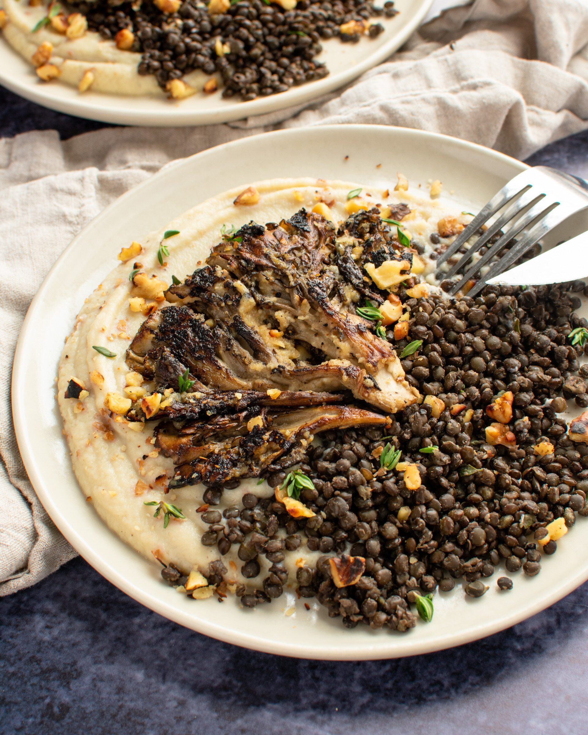 Vegan seared miso butter, Maitake mushrooms, Black lentils, Food, 1920x2400 HD Phone