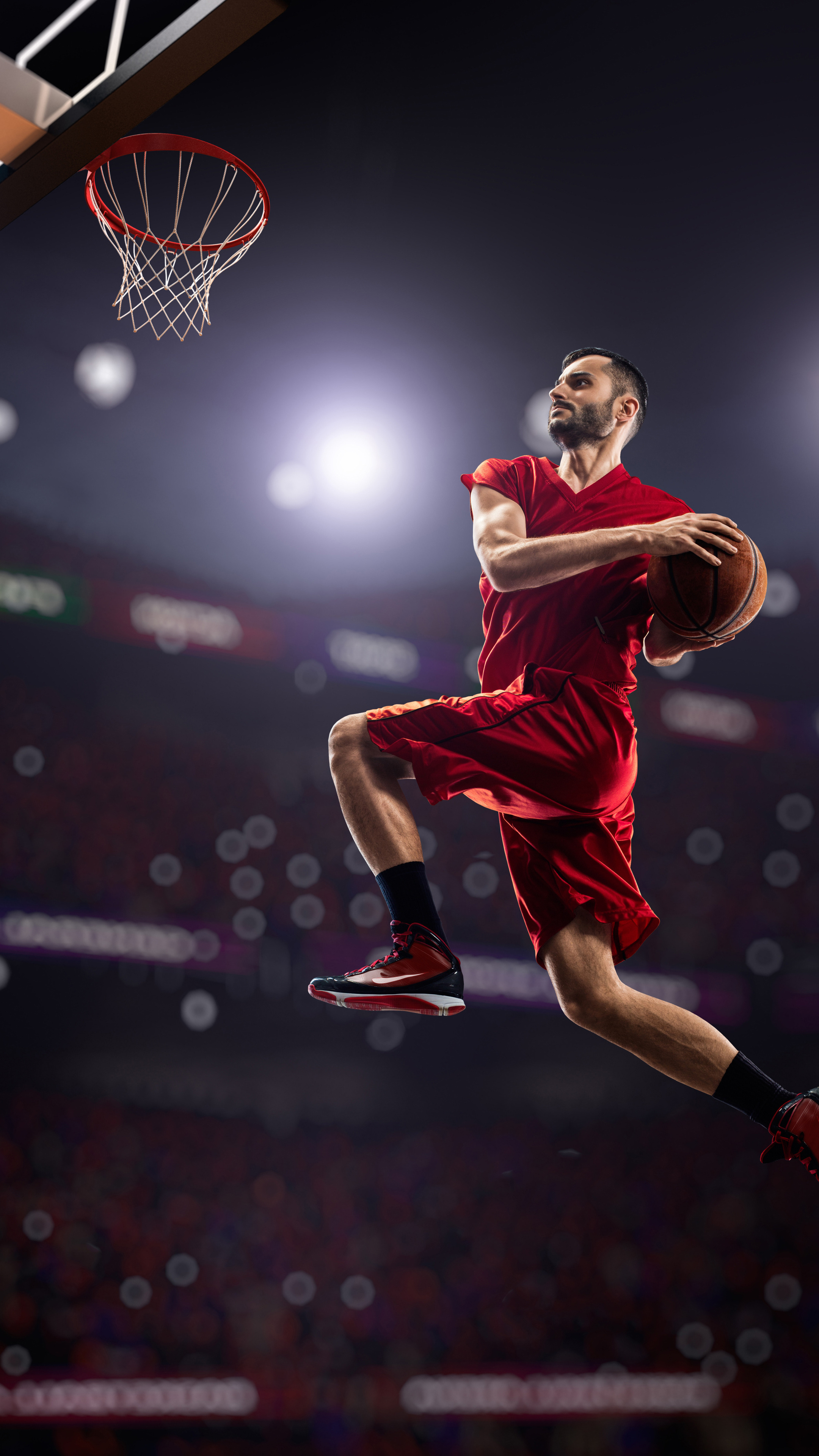 Jumping, Basketball player, Sports action, Competitive spirit, 2160x3840 4K Phone