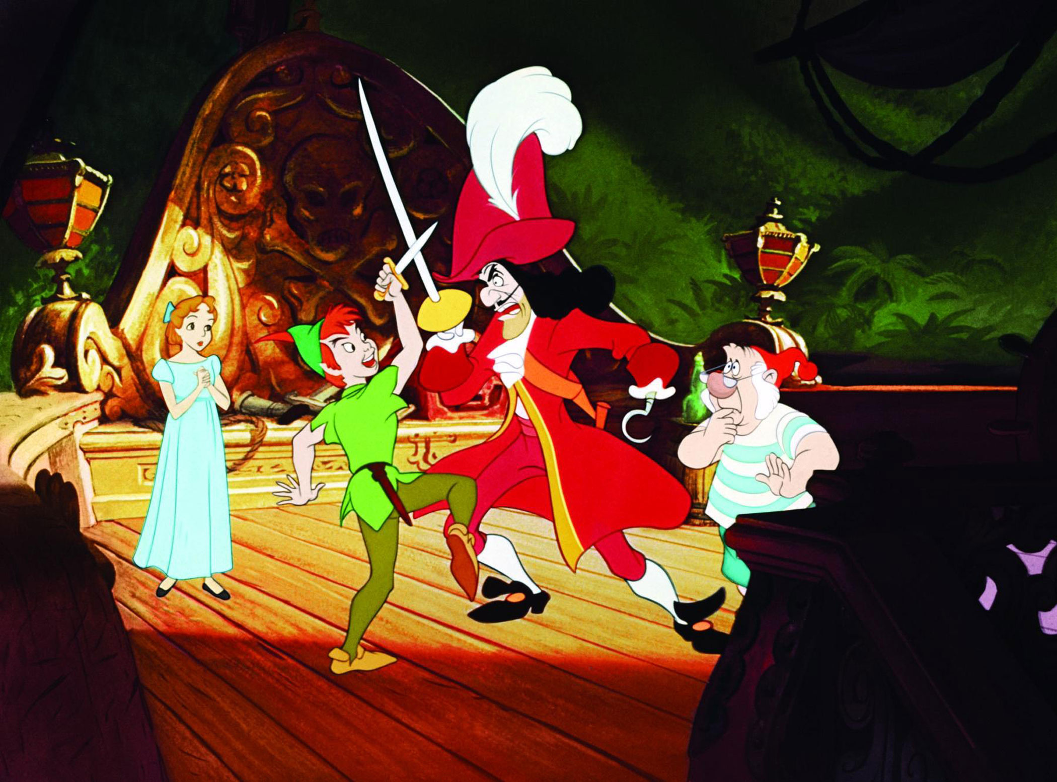 Captain Hook, Peter Pan, Wendy Darling, Mr. Smee, Jolly Roger pirate ship, HD Desktop wallpaper