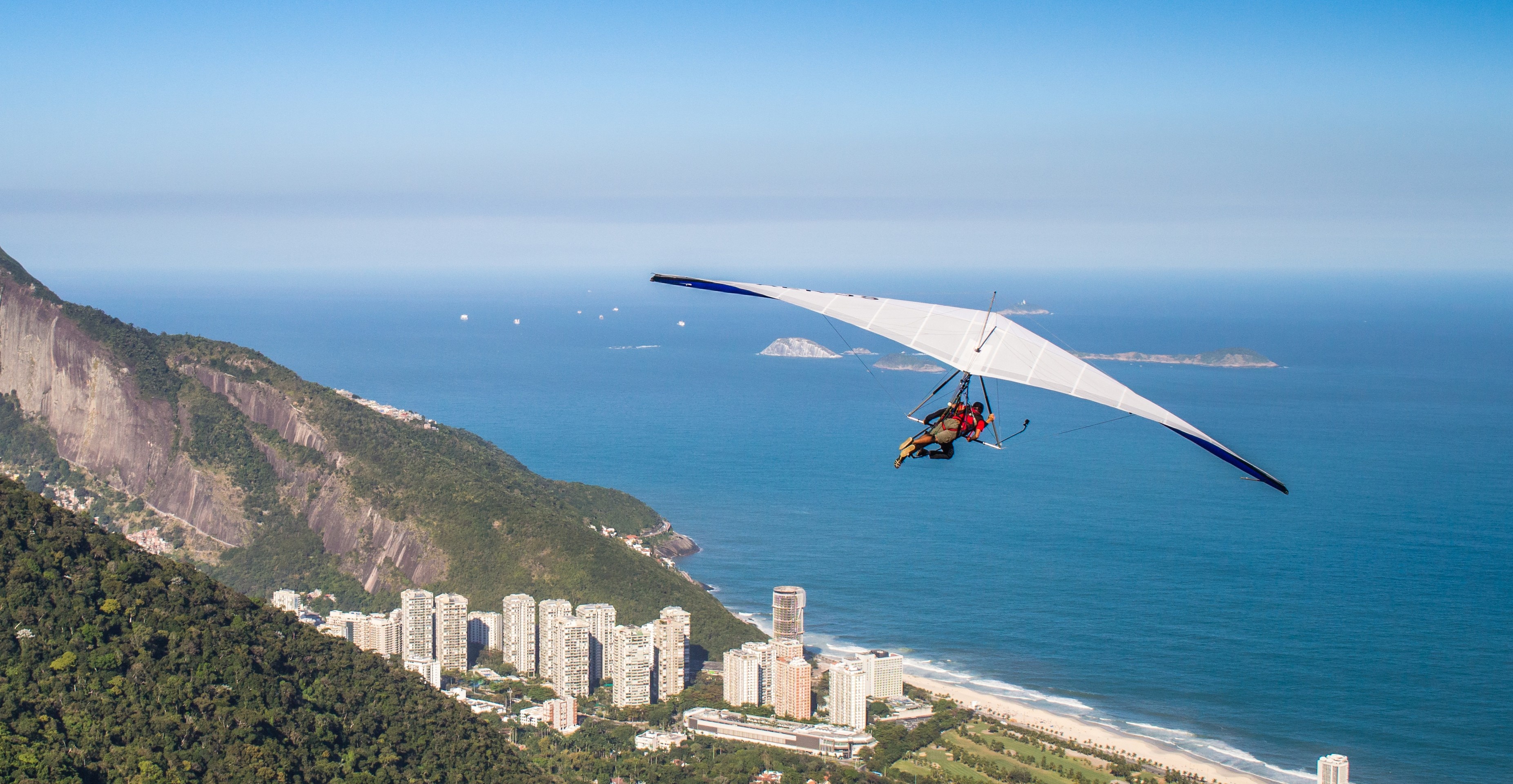 Hang gliding over Rio de Janeiro, Stunning Brazilian landscapes, Breathtaking city views, Unforgettable glides, 3710x1920 HD Desktop