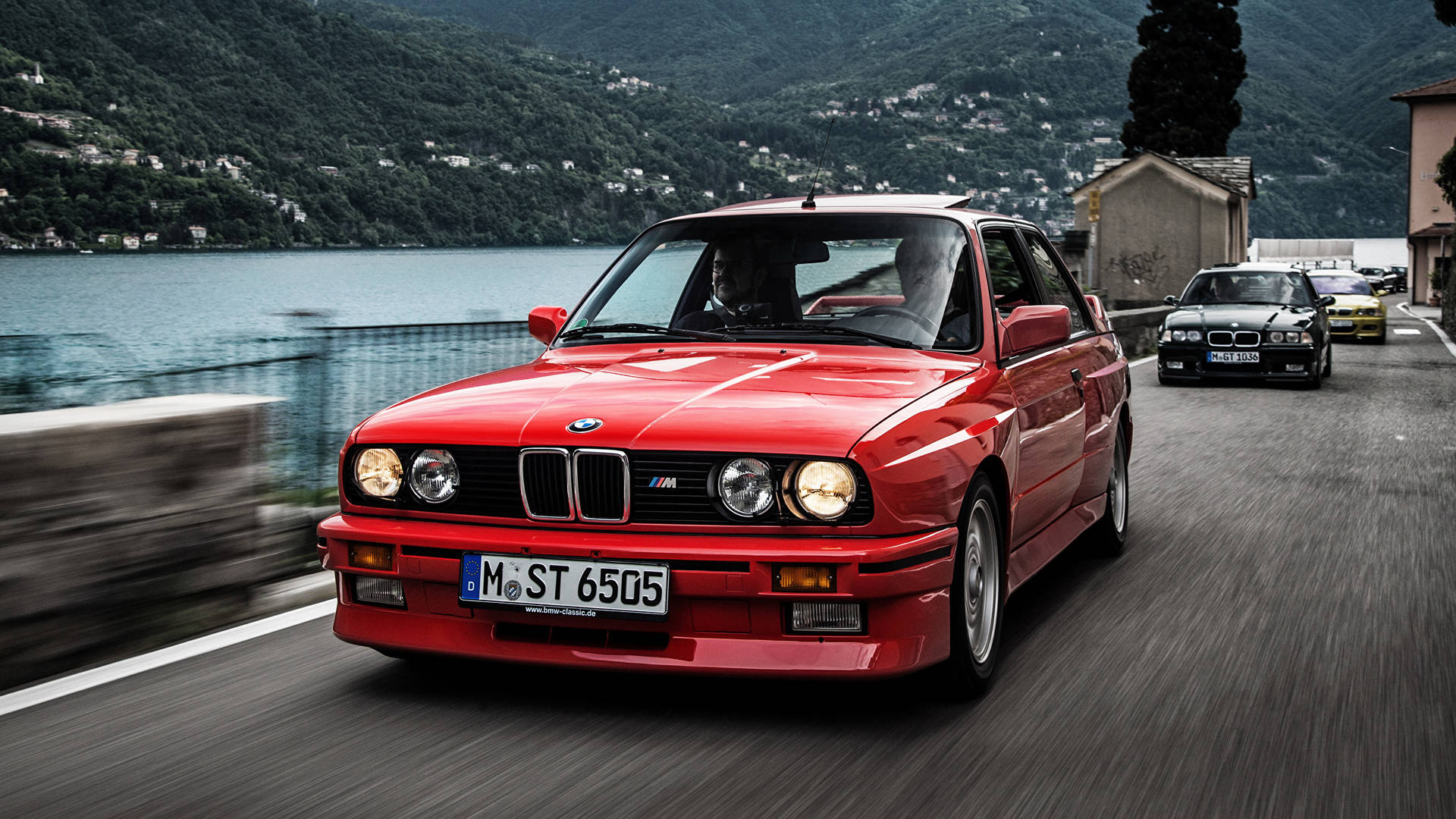 BMW M3 E30, BMW M3 E36, lakeside mountain road, Full HD Desktop wallpaper