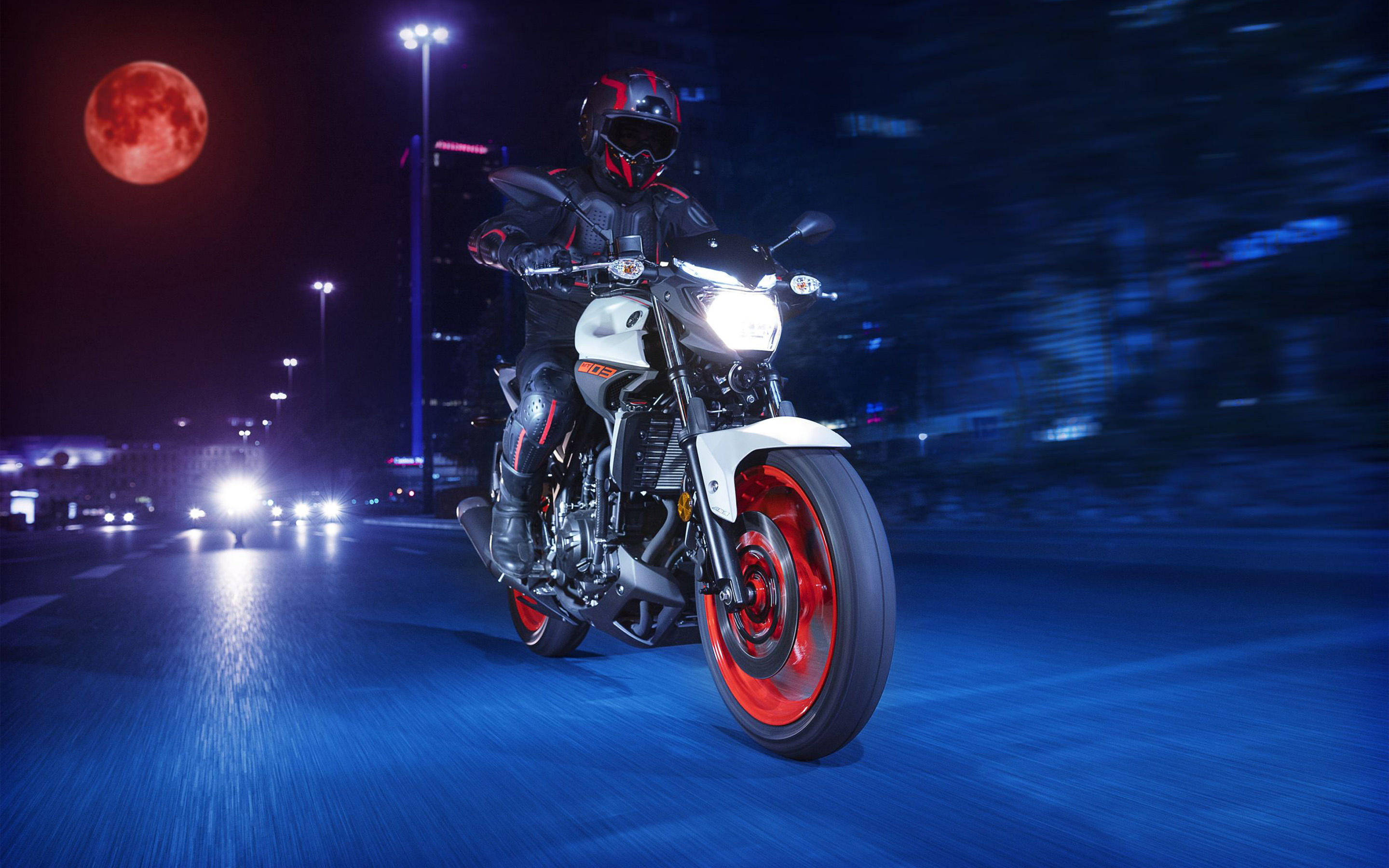 Yamaha MT-03, Night edition, Moonlit atmosphere, Exclusive wallpapers, 2880x1800 HD Desktop