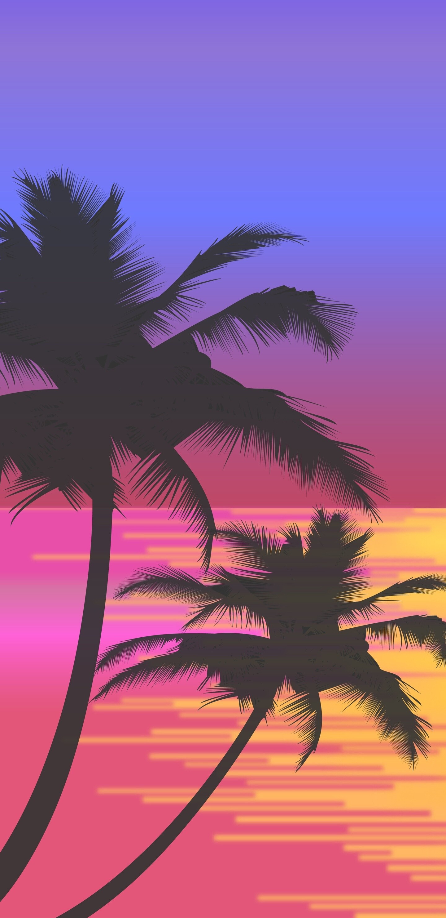 Palm trees sun vector, Artistic display, 1440x2960 HD Phone