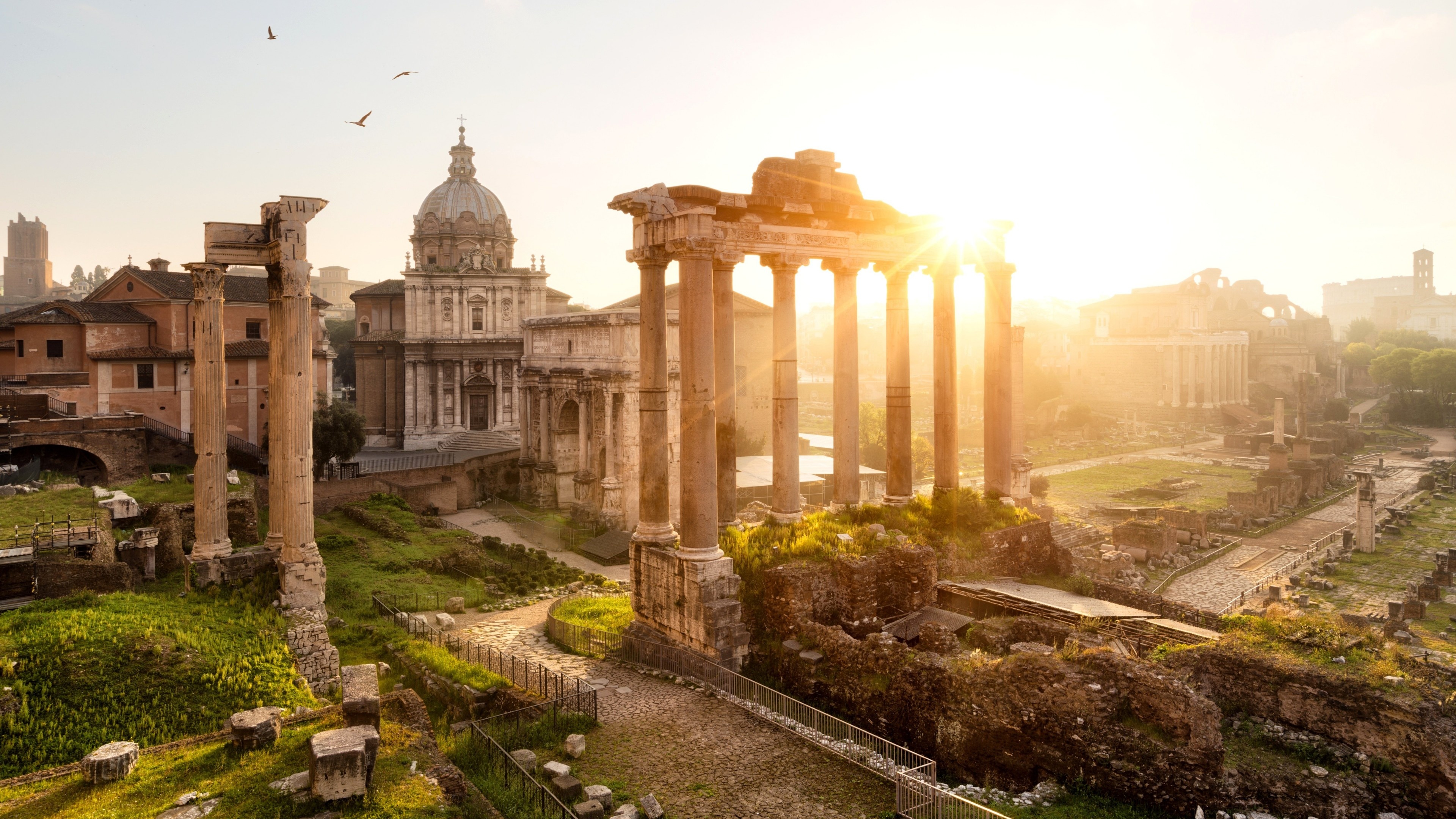 Forum Romanum beauty, Sun rays, Historic architecture, Old town charm, 3840x2160 4K Desktop