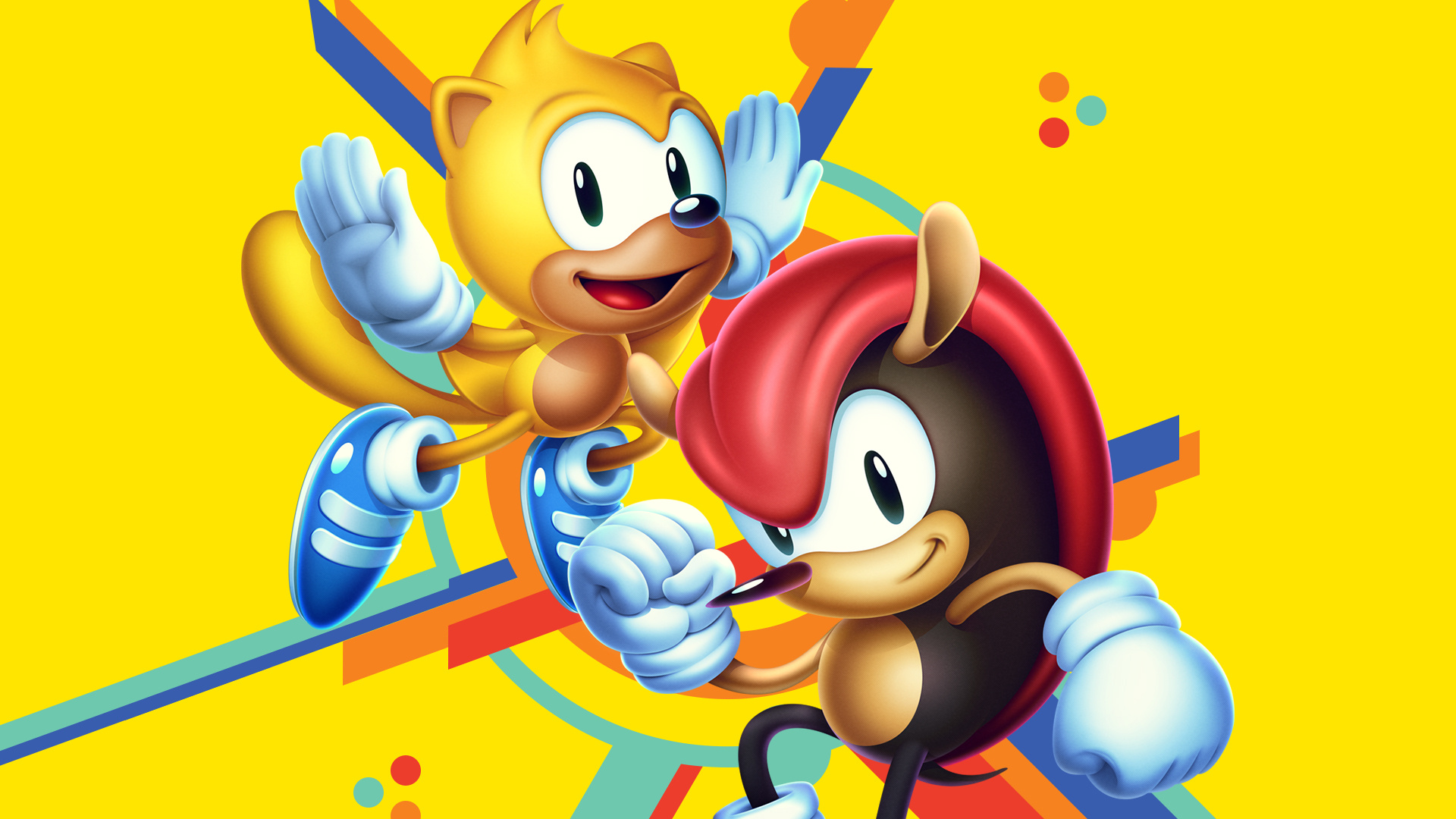 Ray the Flying Squirrel, Mighty the Armadillo, Yellow retro stripe backdrop, Full HD Desktop wallpaper