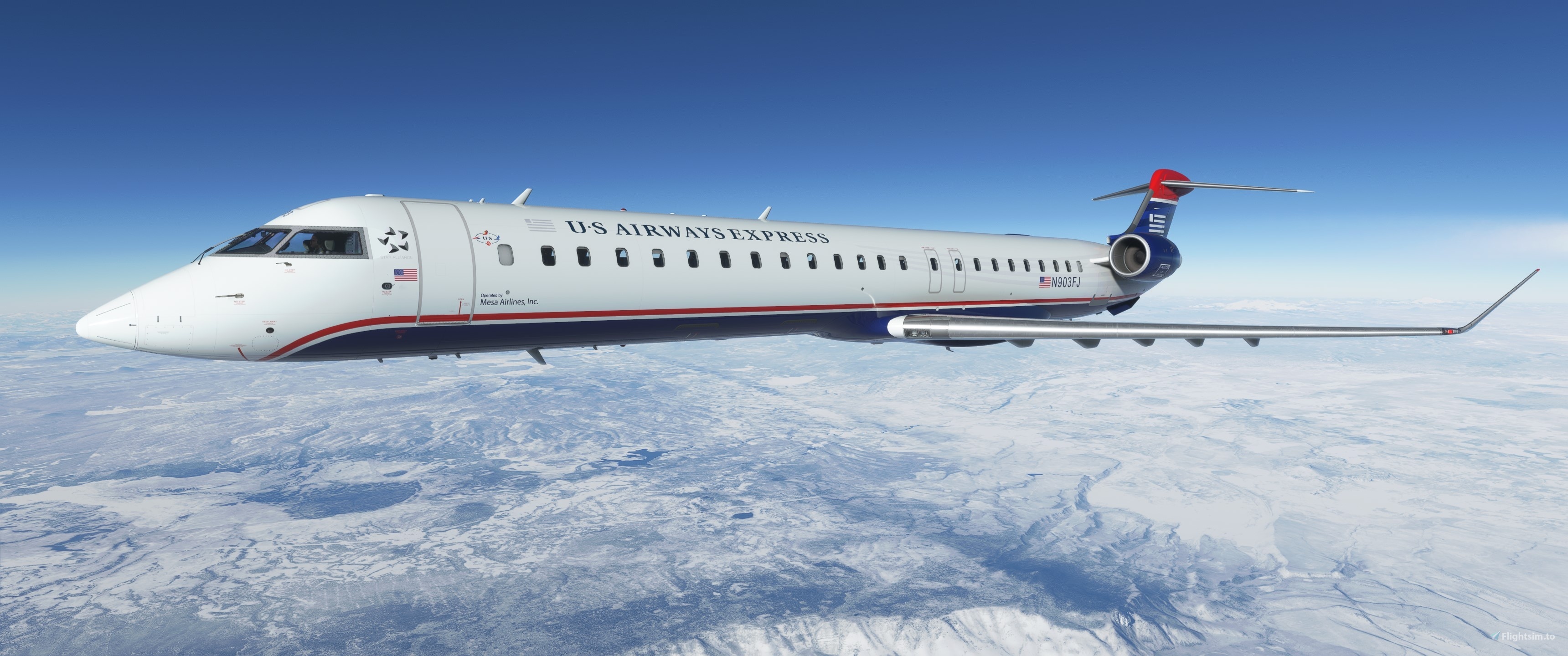 US Airways, Aerosoft CRJ 900, Flight Simulator, Aircraft, 3440x1440 Dual Screen Desktop