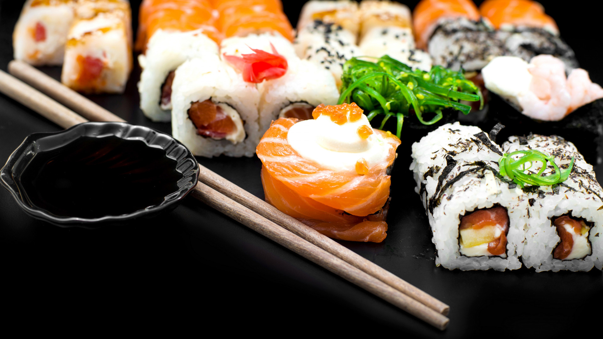 Seafood sushi rolls, Japanese cuisine, HD wallpaper, Culinary artistry, 1920x1080 Full HD Desktop