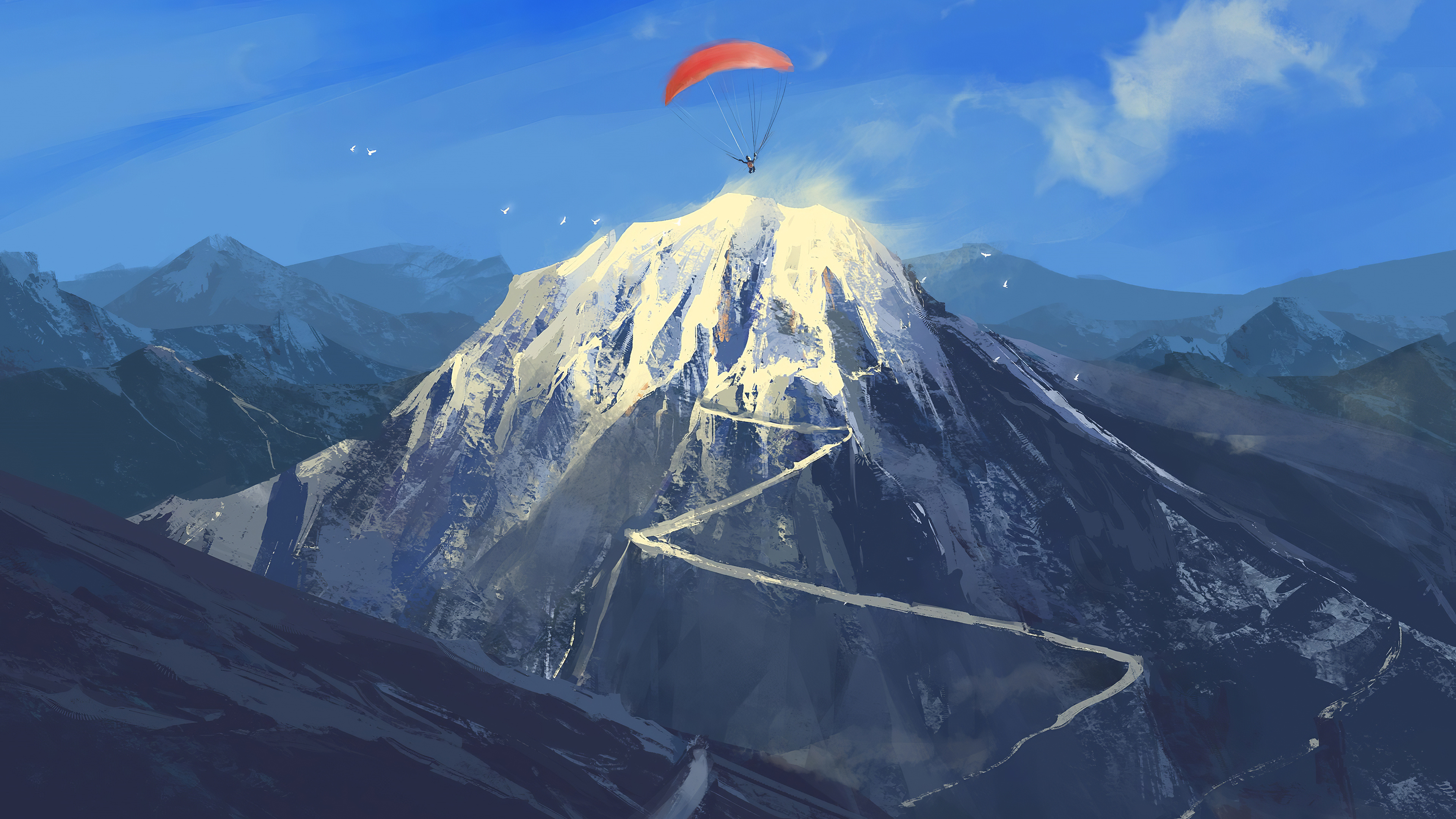 Paragliding sport, Mountain flights, HD wallpapers, Picturesque beauty, 3840x2160 4K Desktop