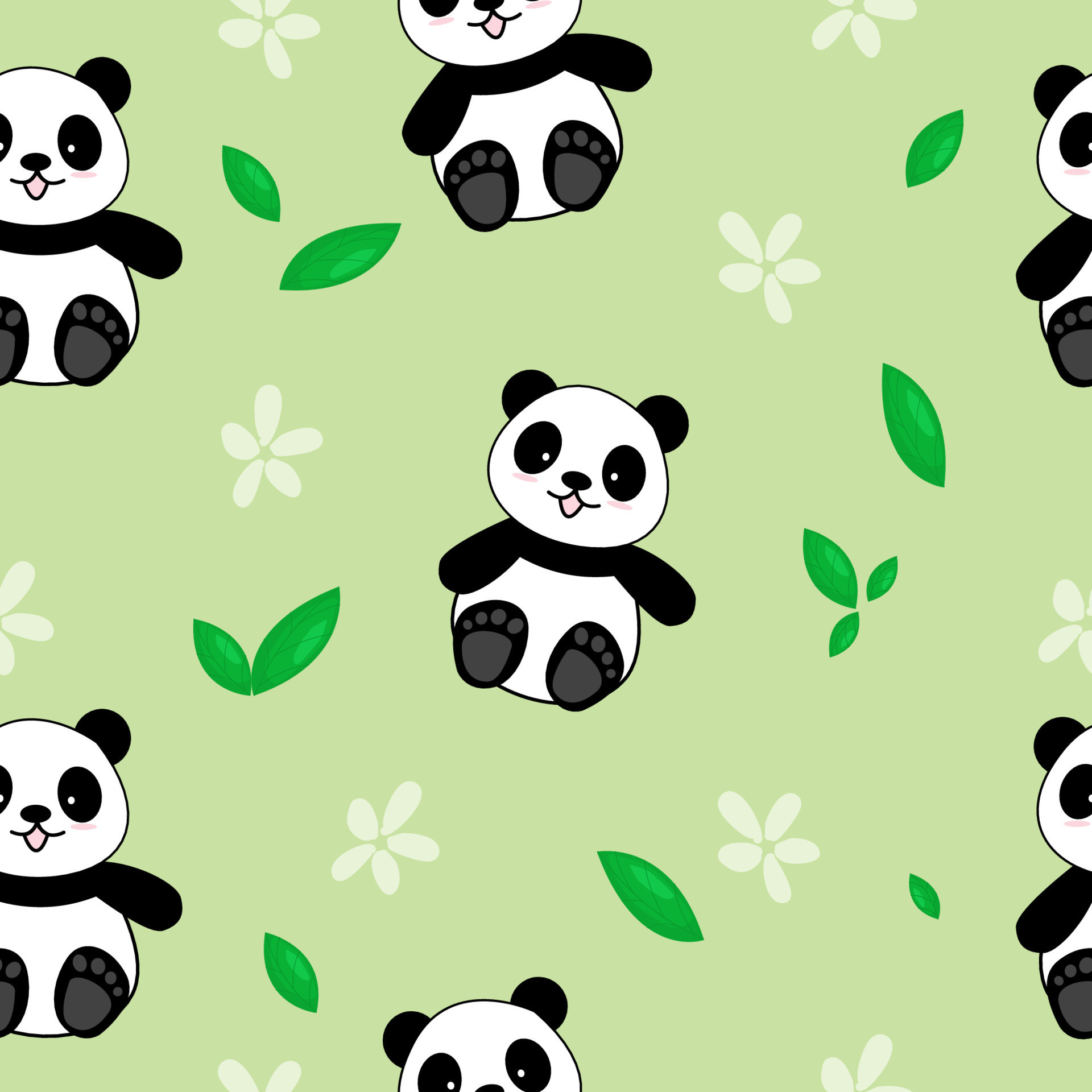 Cute cartoon panda, Green bamboo leaves, Seamless panda pattern, HD Phone wallpaper