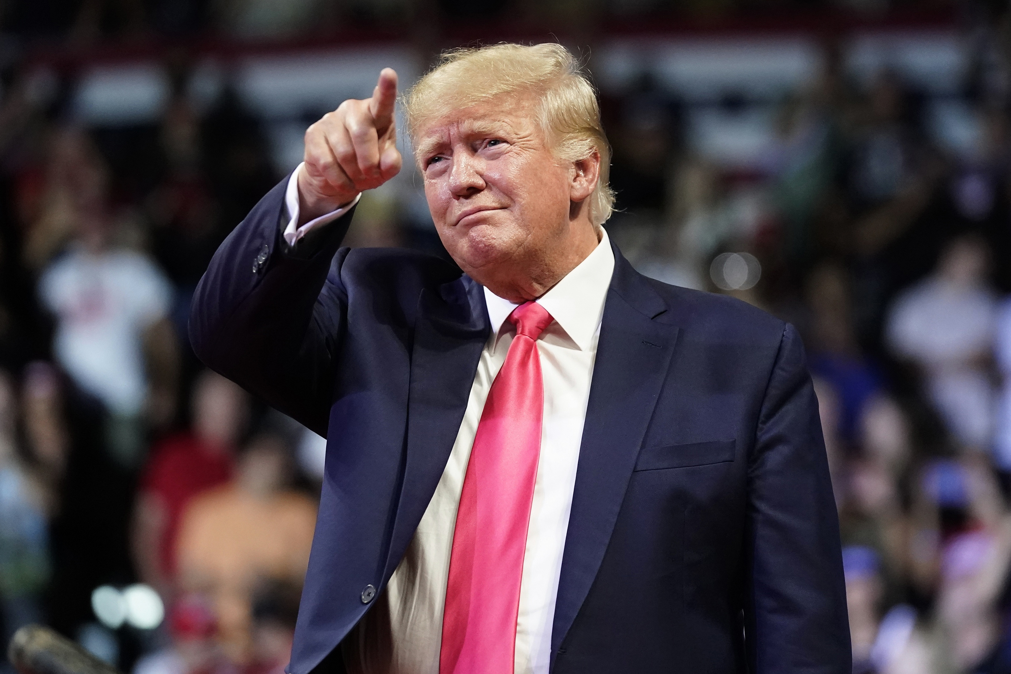 Donald Trump, navy blue suit, bright red tie, HD Desktop wallpaper