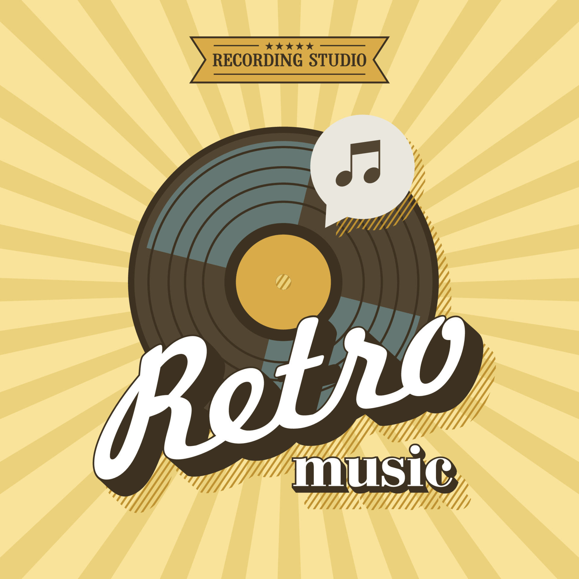 Retro music typography, Vinyl record illustration, Yellow sunburst pattern, HD Phone wallpaper