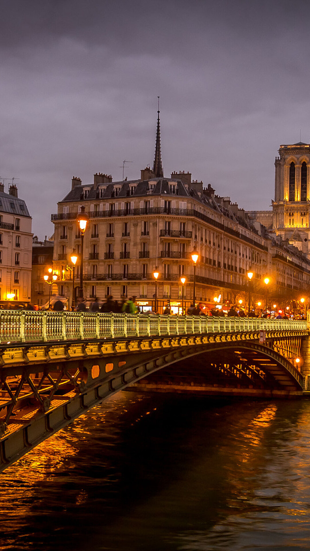 Paris, Night view, Pont d'Arcole, Travelling, 1080x1920 Full HD Phone