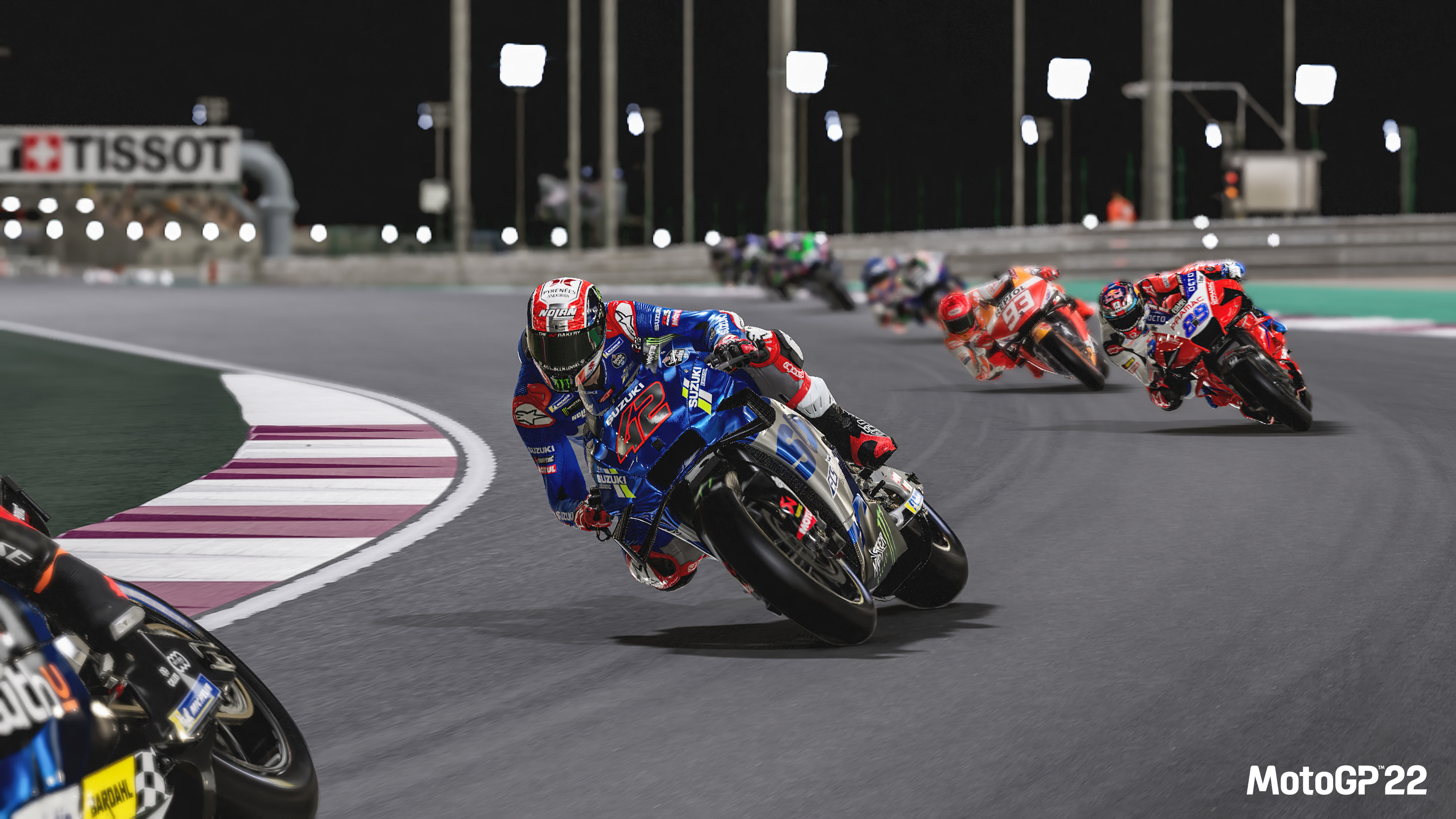Alex Rins Suzuki GSX-RR, Lusail International Circuit night race, MotoGP 22 video game, 4K Desktop wallpaper