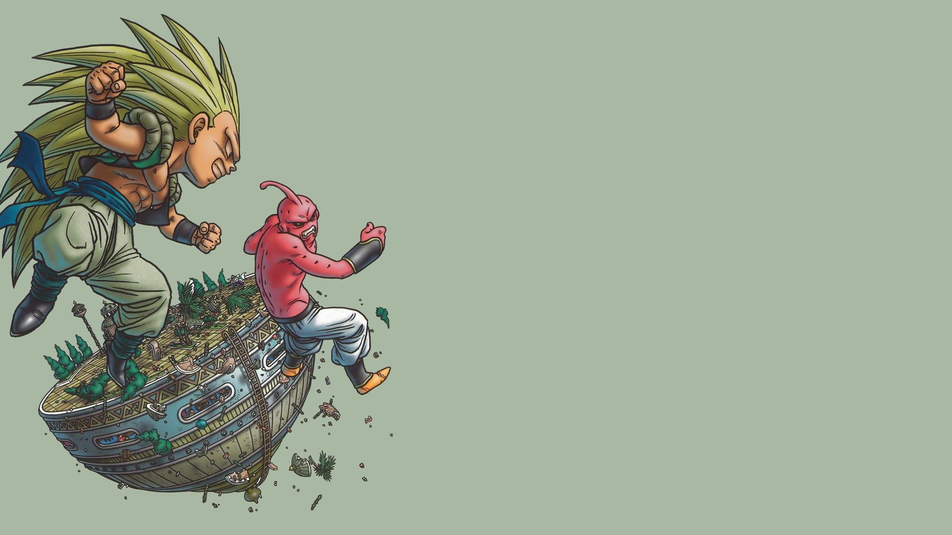 Gotenks, Dragon Ball character, Artwork, Simple background, 1920x1080 Full HD Desktop
