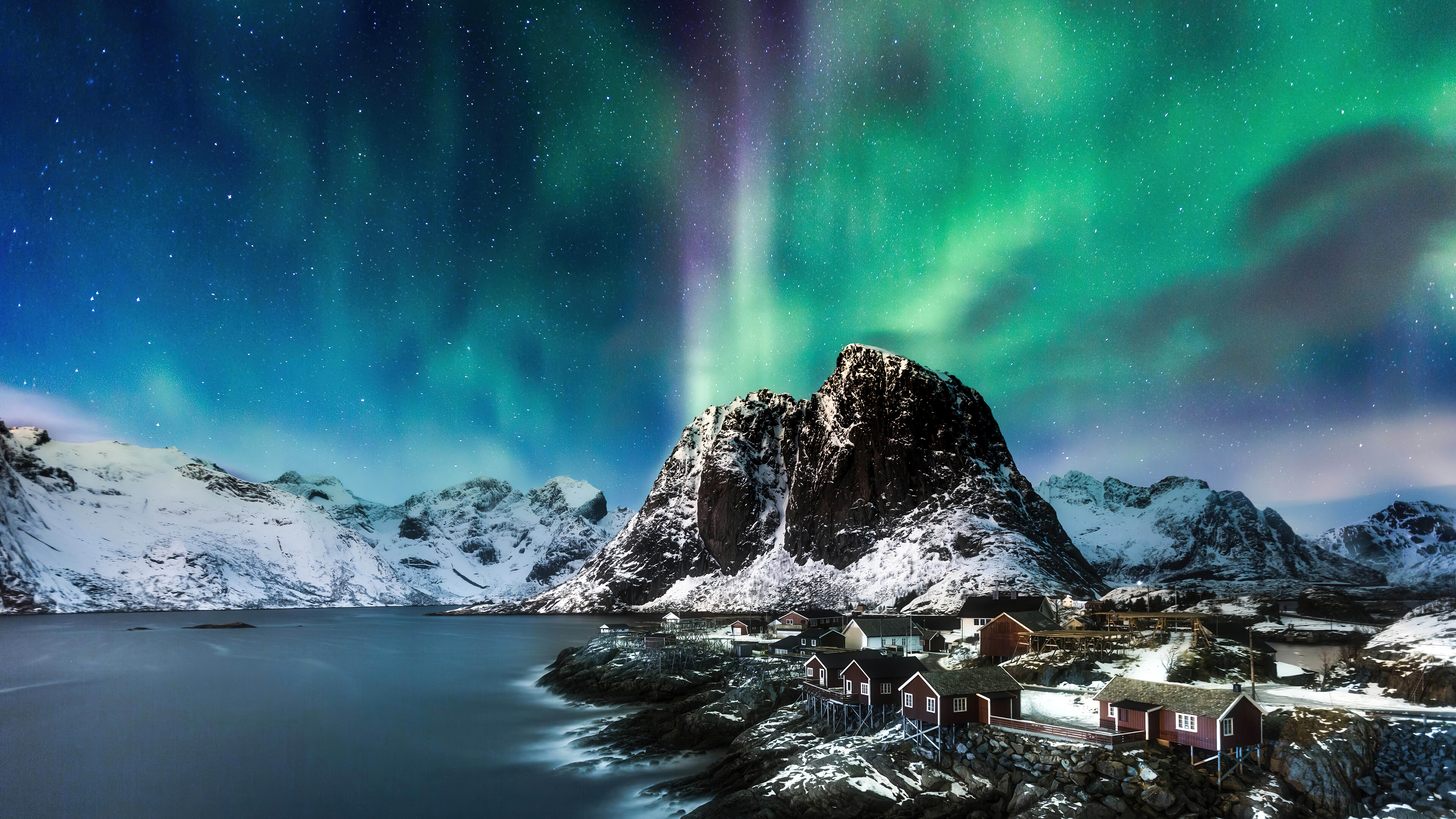 Aurora Borealis, Norwegian night, Reflective lake, Mountain scenery, 3840x2160 4K Desktop