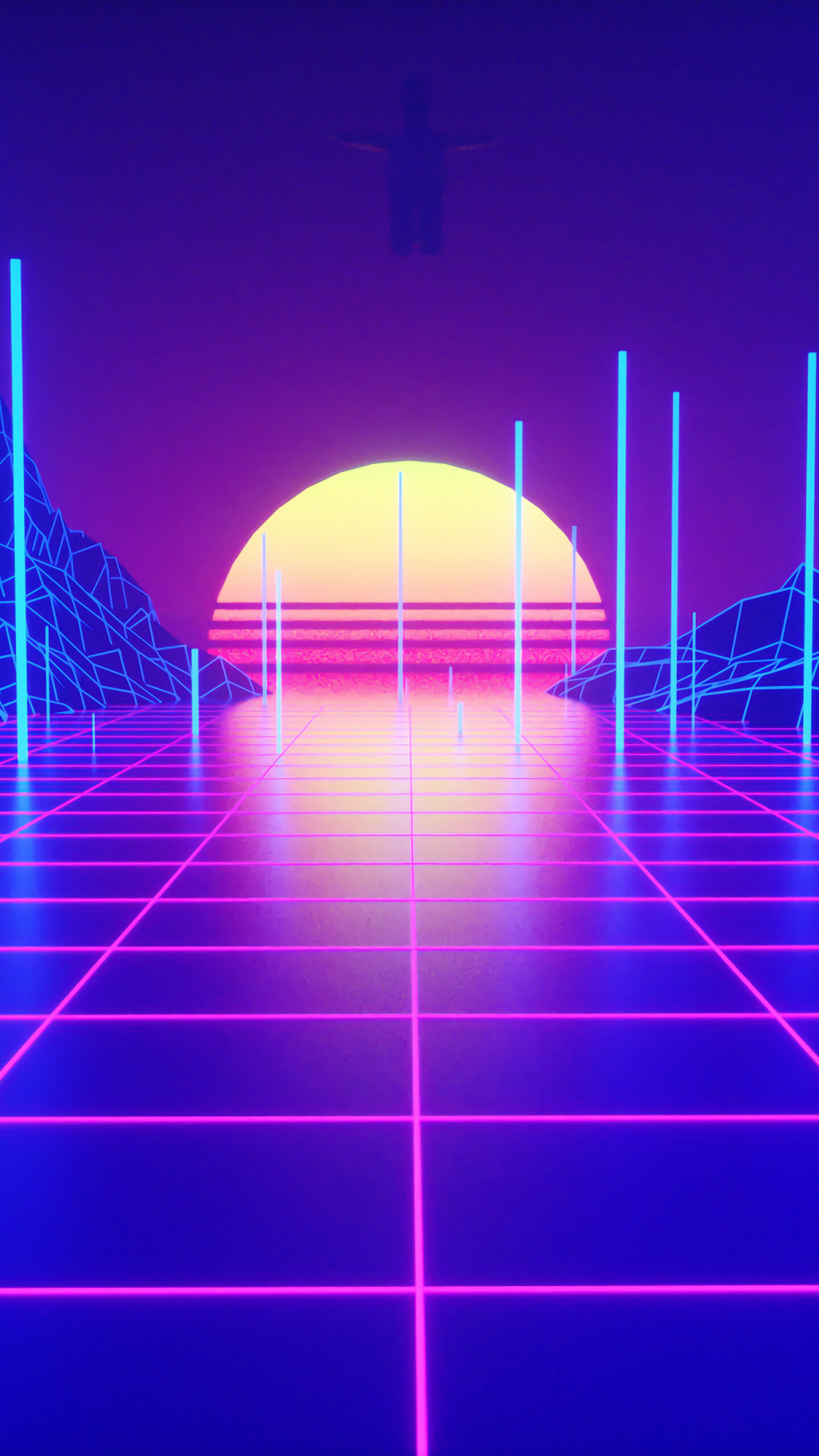 Retrowave neon sunset, Abstract digital art, 4K wallpaper, Neon aesthetic, 1440x2560 HD Phone