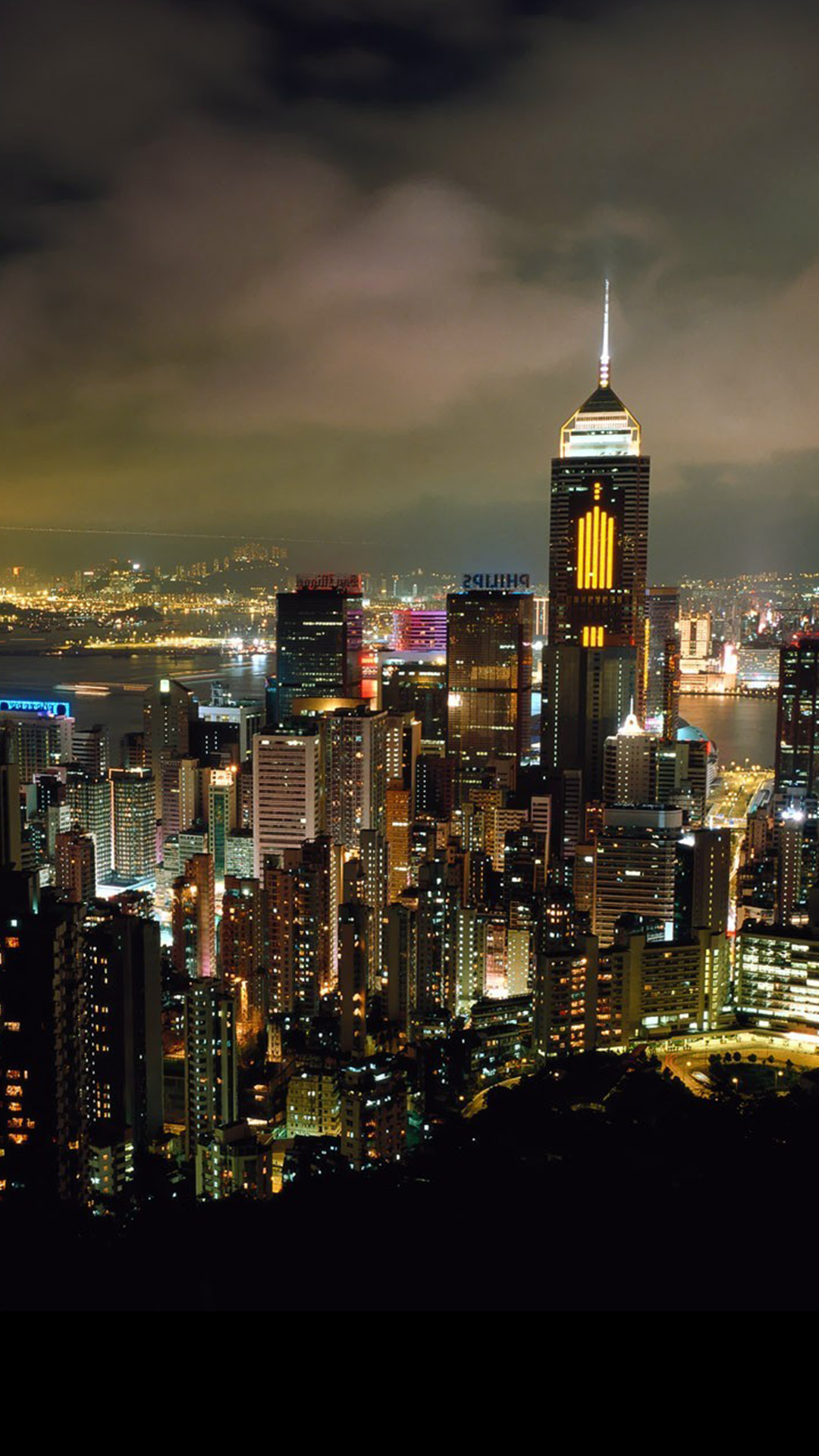 Central Plaza Hong Kong, Victoria Harbour, Hong Kong night skyline, Full HD Phone wallpaper