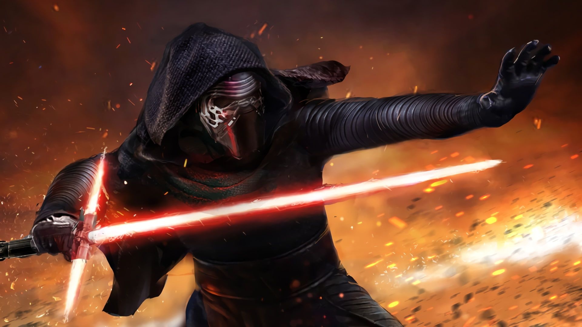 Kylo Ren Mask, Epic Star Wars scene, Hooded sith lord, Dark side warrior, 1920x1080 Full HD Desktop