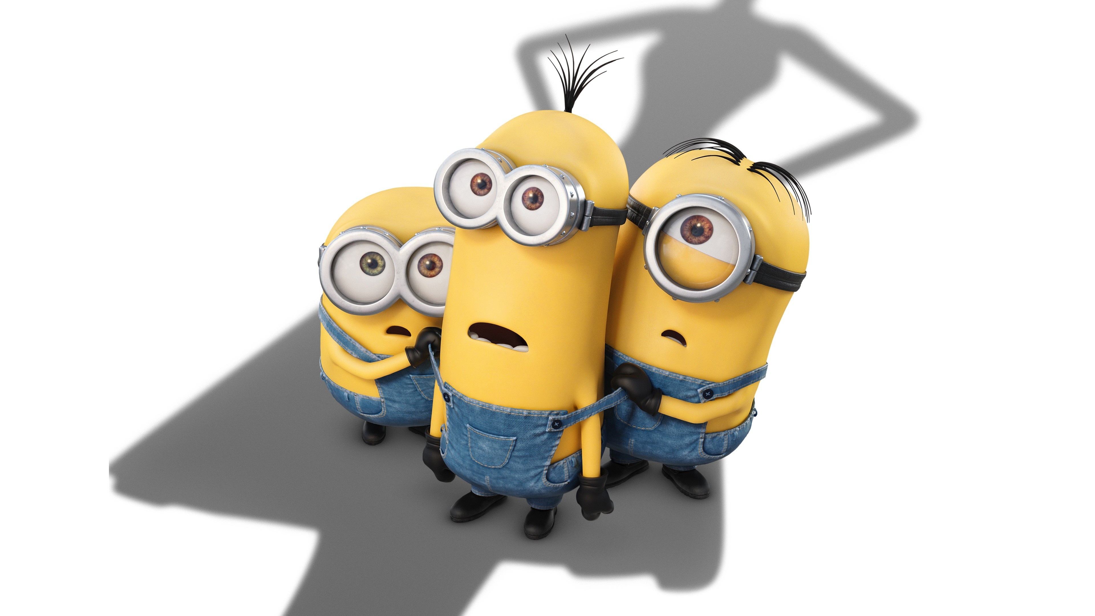 Minion Bob, Minion Kevin, Minion Stuart, Scarlet Overkill silhouette, 4K Desktop wallpaper