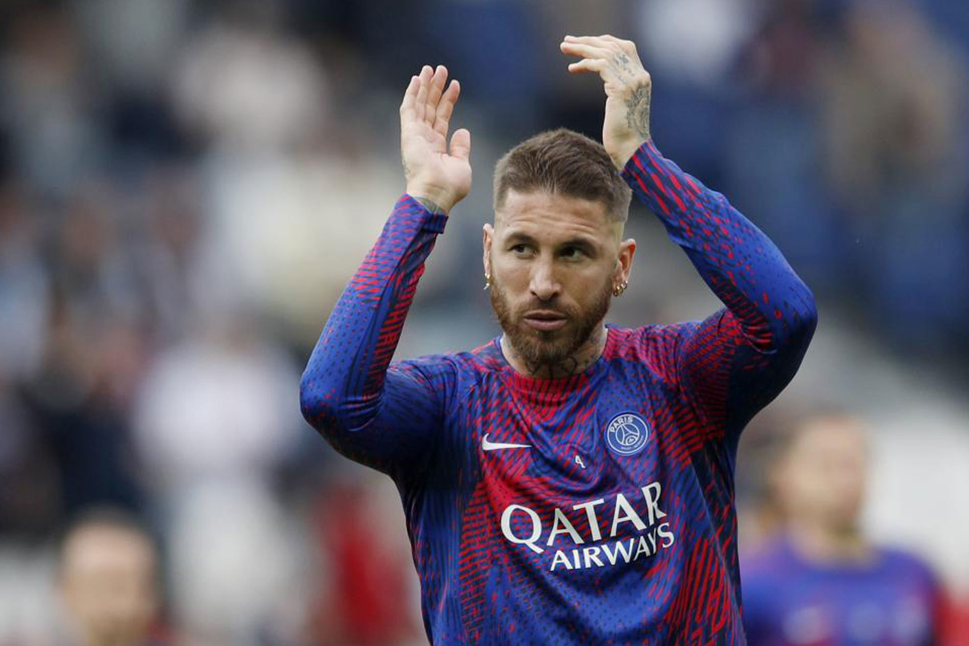 Sergio Ramos, Paris Saint-Germain kit, QATAR AIRWAYS text, HD Desktop wallpaper